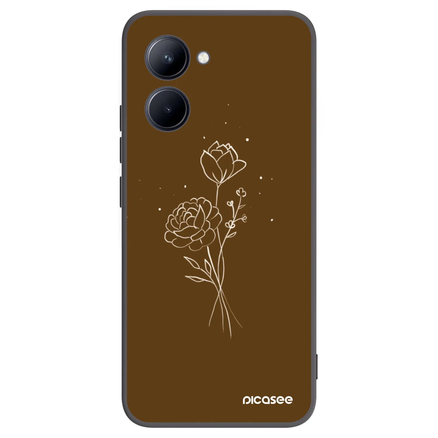 Picasee fekete szilikon tok az alábbi mobiltelefonokra Realme C33 (2023) - Brown flowers