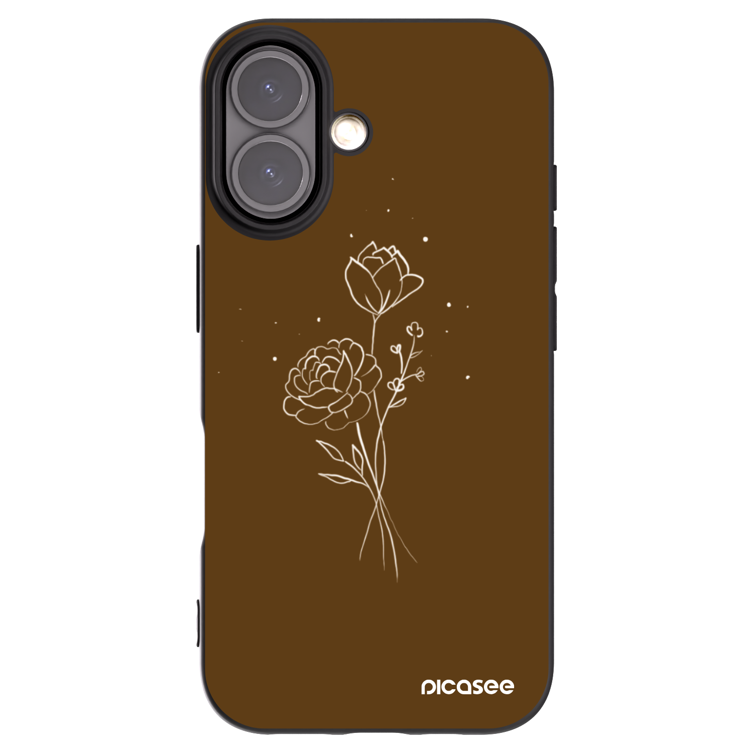 Picasee fekete szilikon tok az alábbi mobiltelefonokra Apple iPhone 16 - Brown flowers