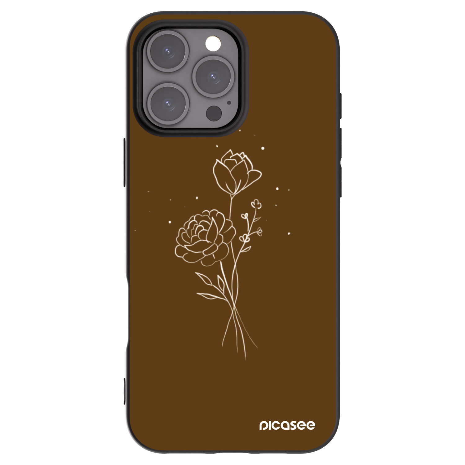 Picasee fekete szilikon tok az alábbi mobiltelefonokra Apple iPhone 16 Pro Max - Brown flowers