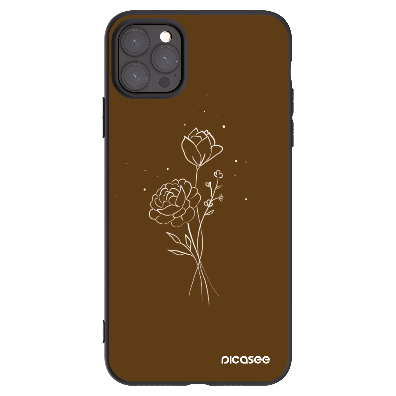 Picasee fekete szilikon tok az alábbi mobiltelefonokra Apple iPhone 11 Pro Max - Brown flowers