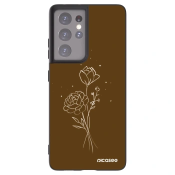 Picasee fekete szilikon tok az alábbi mobiltelefonokra Samsung Galaxy S21 Ultra 5G G998B - Brown flowers