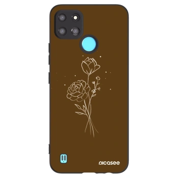 Picasee fekete szilikon tok az alábbi mobiltelefonokra Realme C21Y - Brown flowers