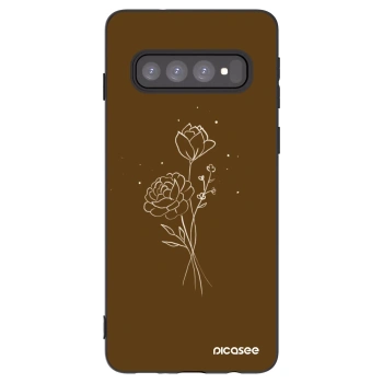 Picasee fekete szilikon tok az alábbi mobiltelefonokra Samsung Galaxy S10 G973 - Brown flowers