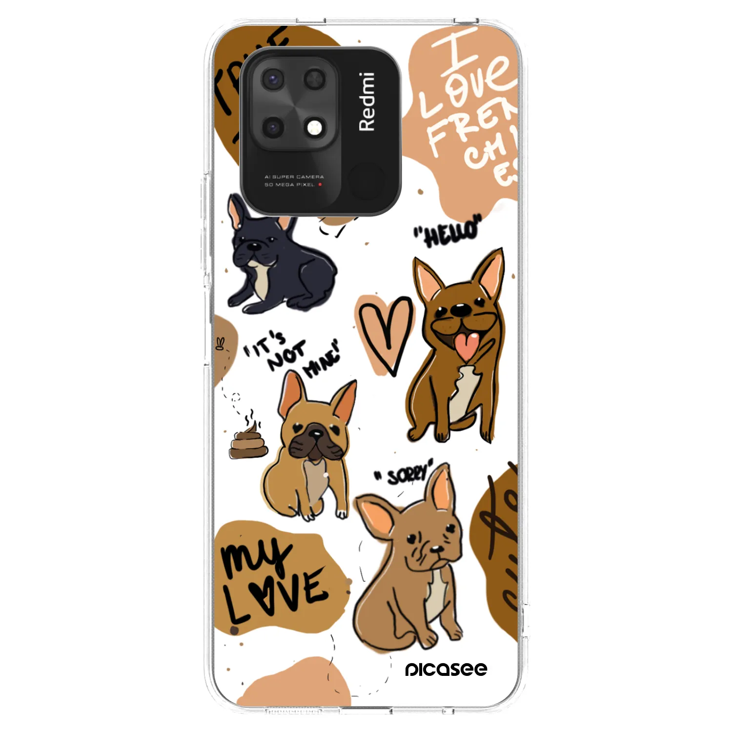 Picasee átlátszó szilikon tok az alábbi mobiltelefonokra Xiaomi Redmi 10C - Frenchies