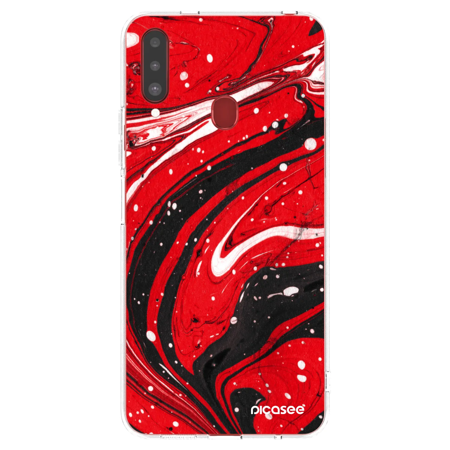 Picasee átlátszó szilikon tok az alábbi mobiltelefonokra Samsung Galaxy A20s - Red black