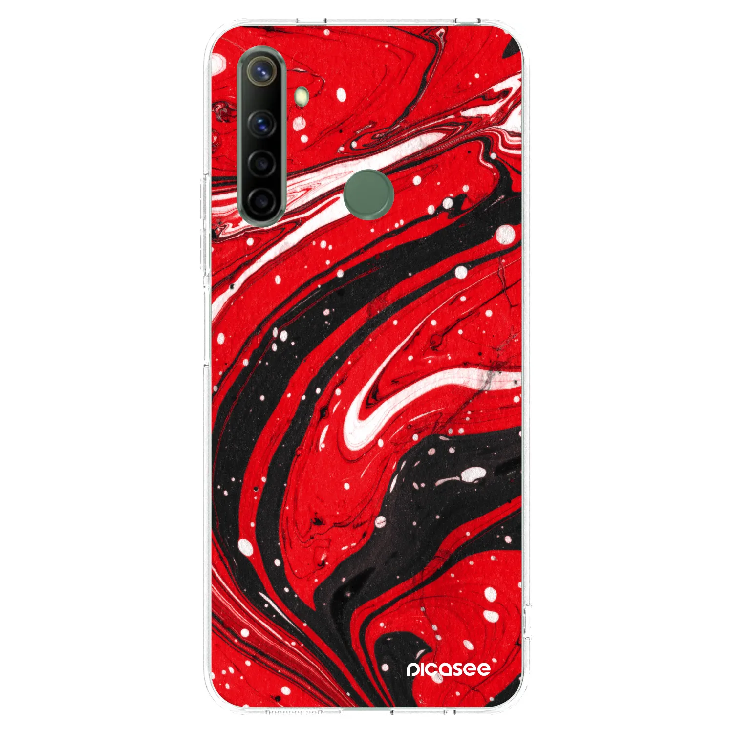 Picasee átlátszó szilikon tok az alábbi mobiltelefonokra Realme 6i - Red black
