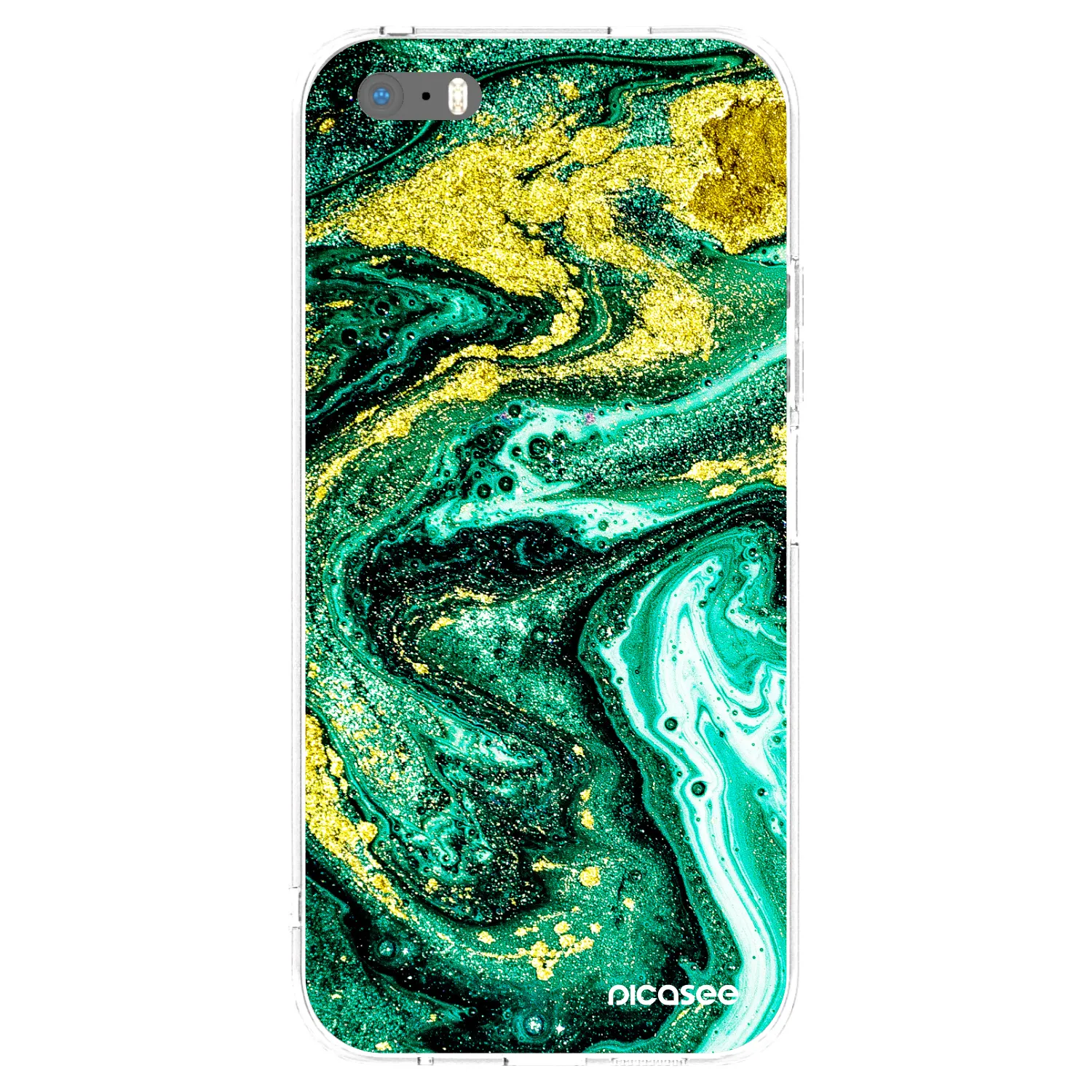 Picasee átlátszó szilikon tok az alábbi mobiltelefonokra Apple iPhone 5/5S/SE - Green Gold