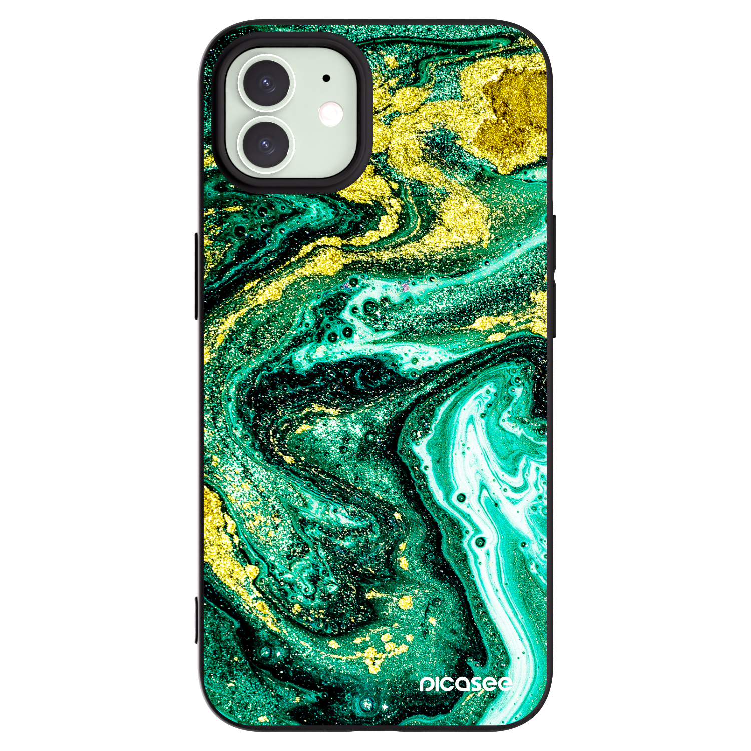 Picasee fekete szilikon tok az alábbi mobiltelefonokra Apple iPhone 12 Pro - Green Gold