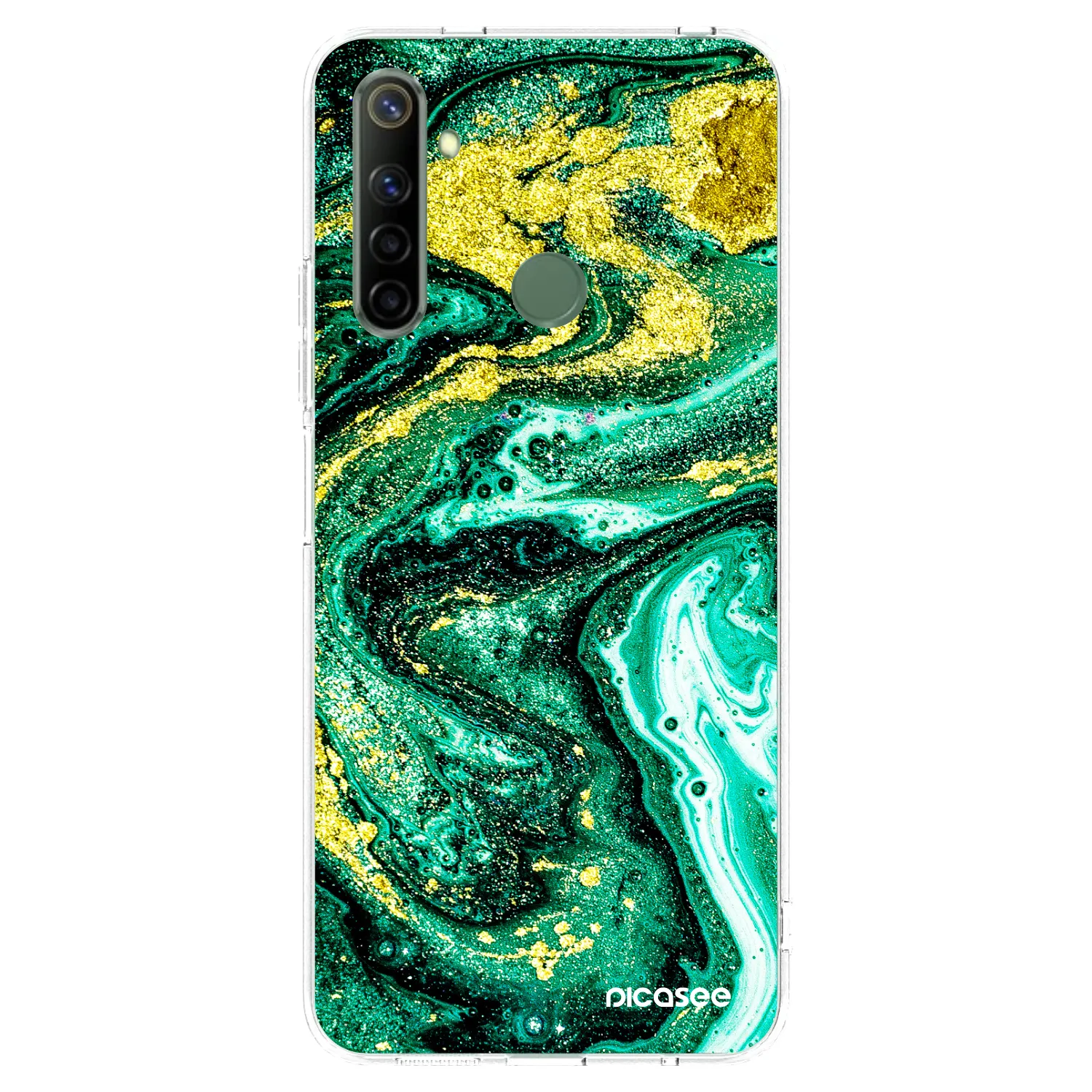 Picasee átlátszó szilikon tok az alábbi mobiltelefonokra Realme 6i - Green Gold
