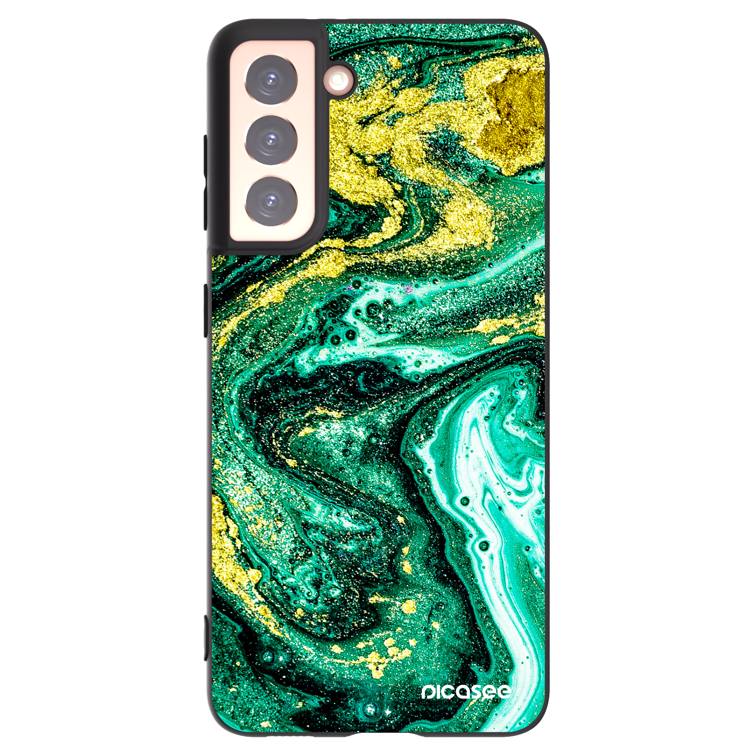 Picasee fekete szilikon tok az alábbi mobiltelefonokra Samsung Galaxy S21 5G G991B - Green Gold