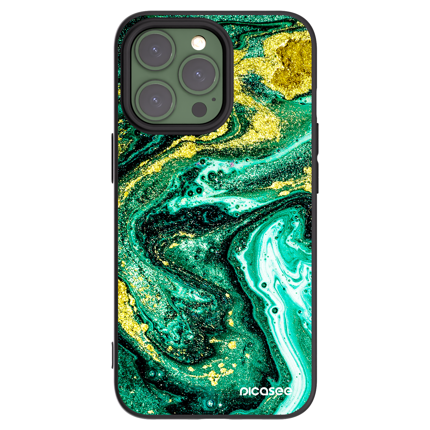 Picasee fekete szilikon tok az alábbi mobiltelefonokra Apple iPhone 13 Pro - Green Gold