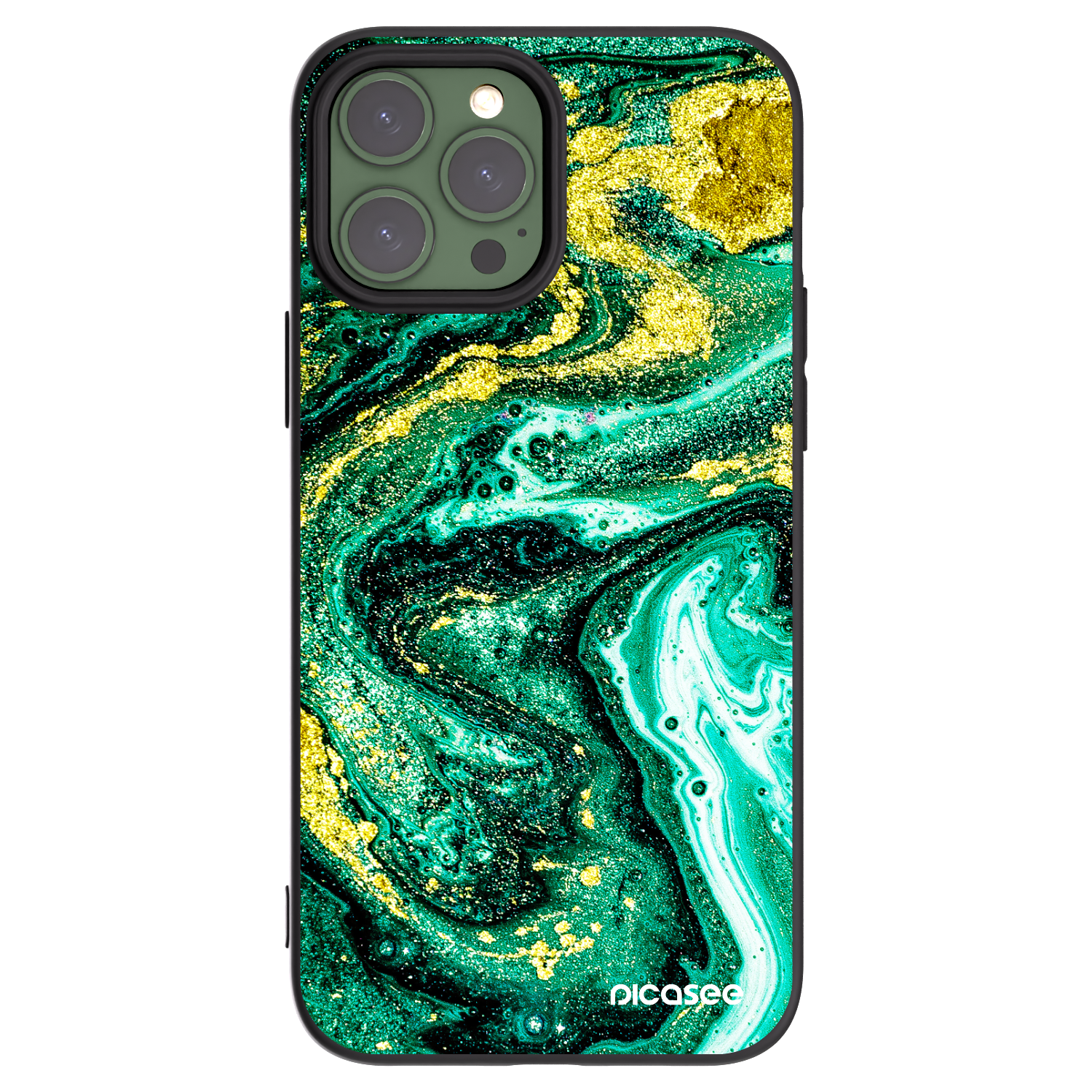 Picasee fekete szilikon tok az alábbi mobiltelefonokra Apple iPhone 13 Pro Max - Green Gold