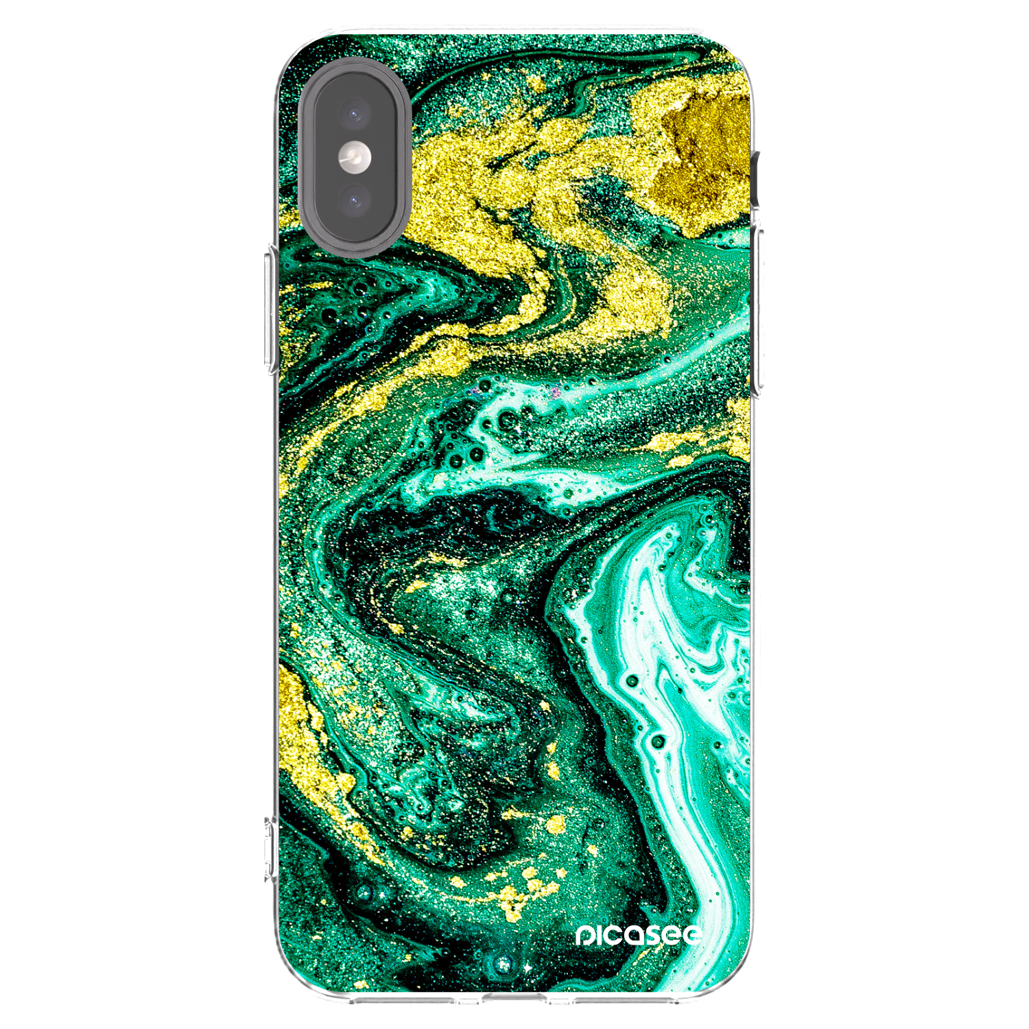 Picasee átlátszó szilikon tok az alábbi mobiltelefonokra Apple iPhone X/XS - Green Gold