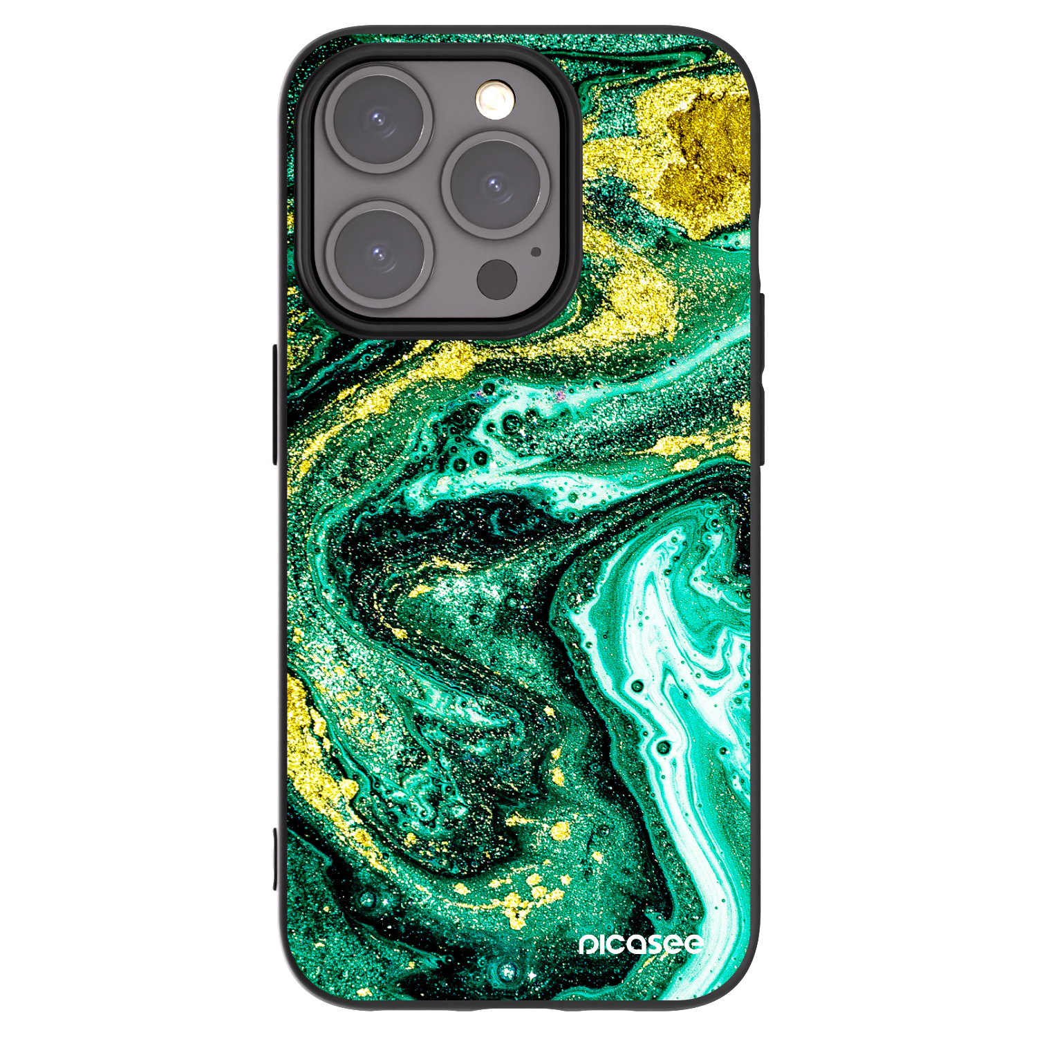 Picasee fekete szilikon tok az alábbi mobiltelefonokra Apple iPhone 15 Pro - Green Gold