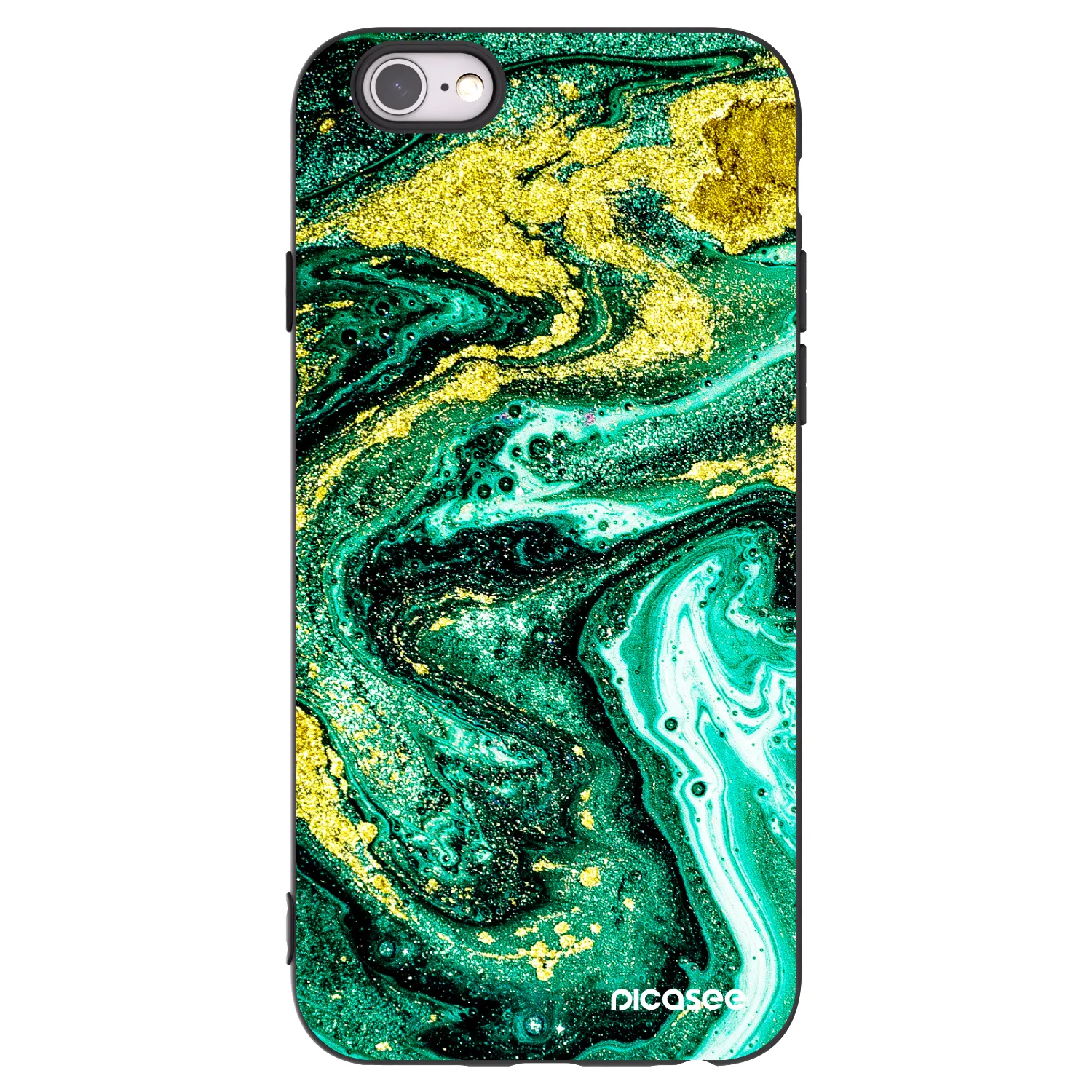 Picasee fekete szilikon tok az alábbi mobiltelefonokra Apple iPhone 6/6S - Green Gold