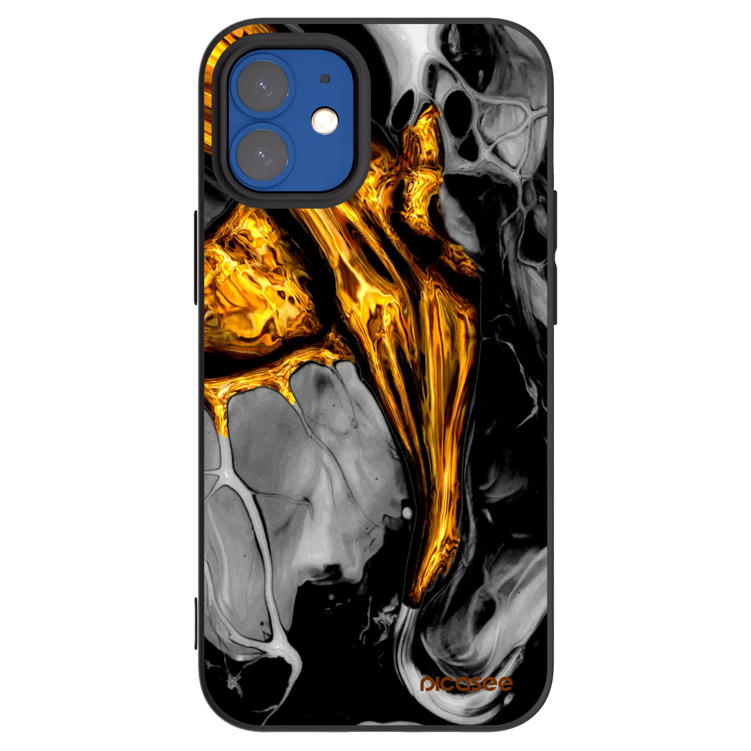Picasee fekete szilikon tok az alábbi mobiltelefonokra Apple iPhone 12 mini - Black Gold