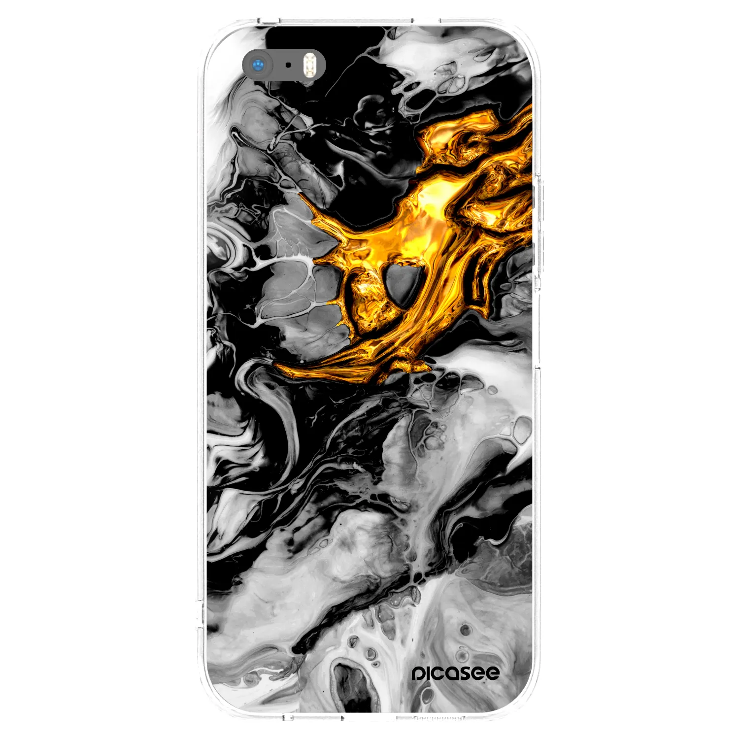 Picasee átlátszó szilikon tok az alábbi mobiltelefonokra Apple iPhone 5/5S/SE - Black Gold 2