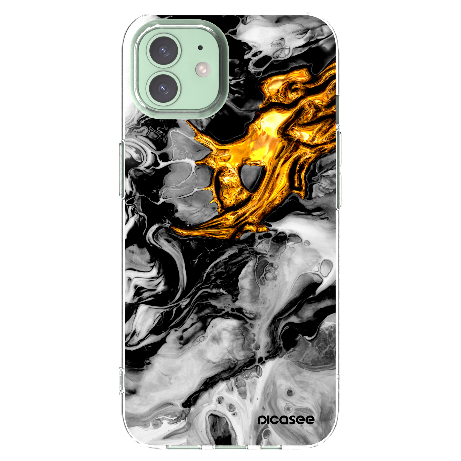 Picasee átlátszó szilikon tok az alábbi mobiltelefonokra Apple iPhone 12 - Black Gold 2