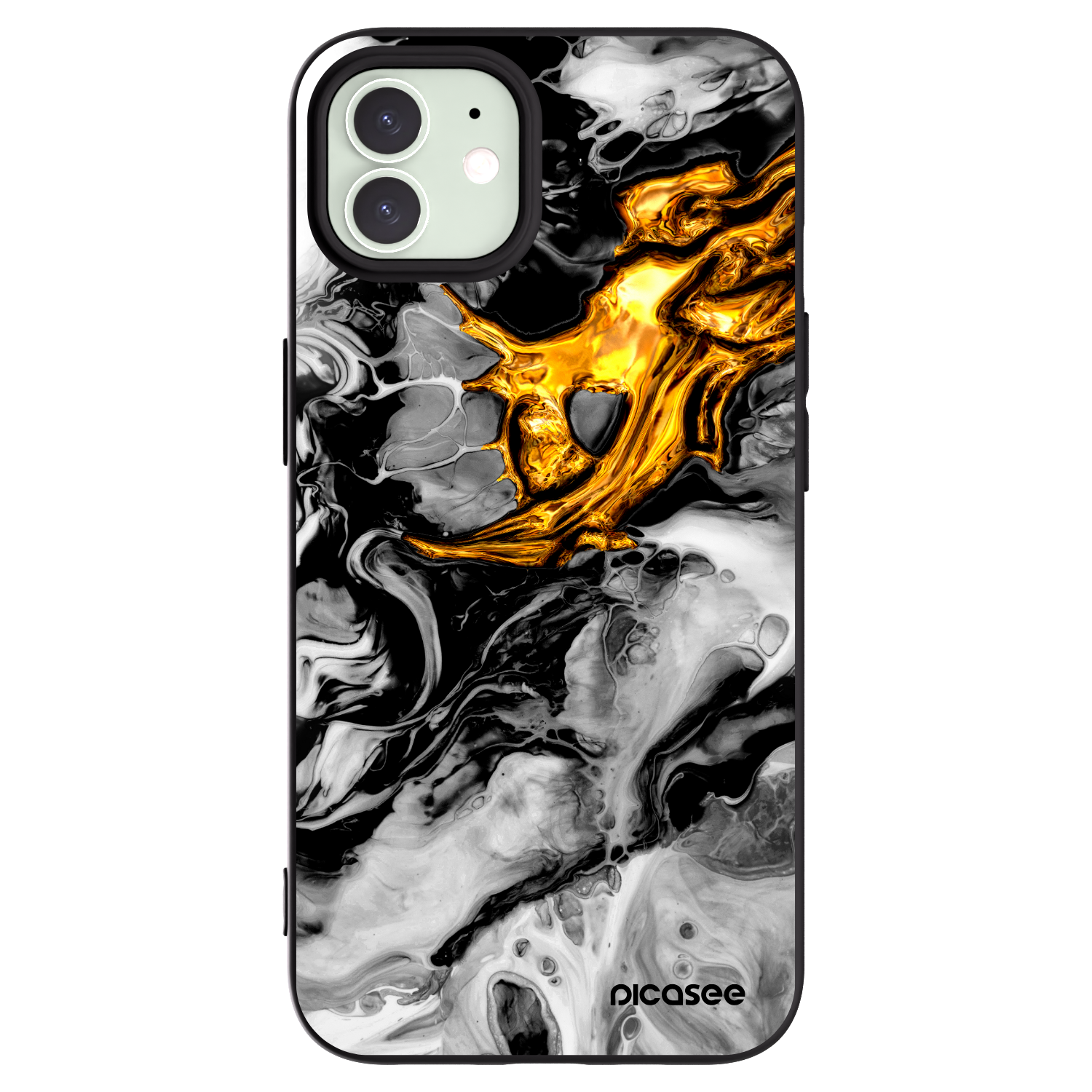 Picasee fekete szilikon tok az alábbi mobiltelefonokra Apple iPhone 12 Pro - Black Gold 2
