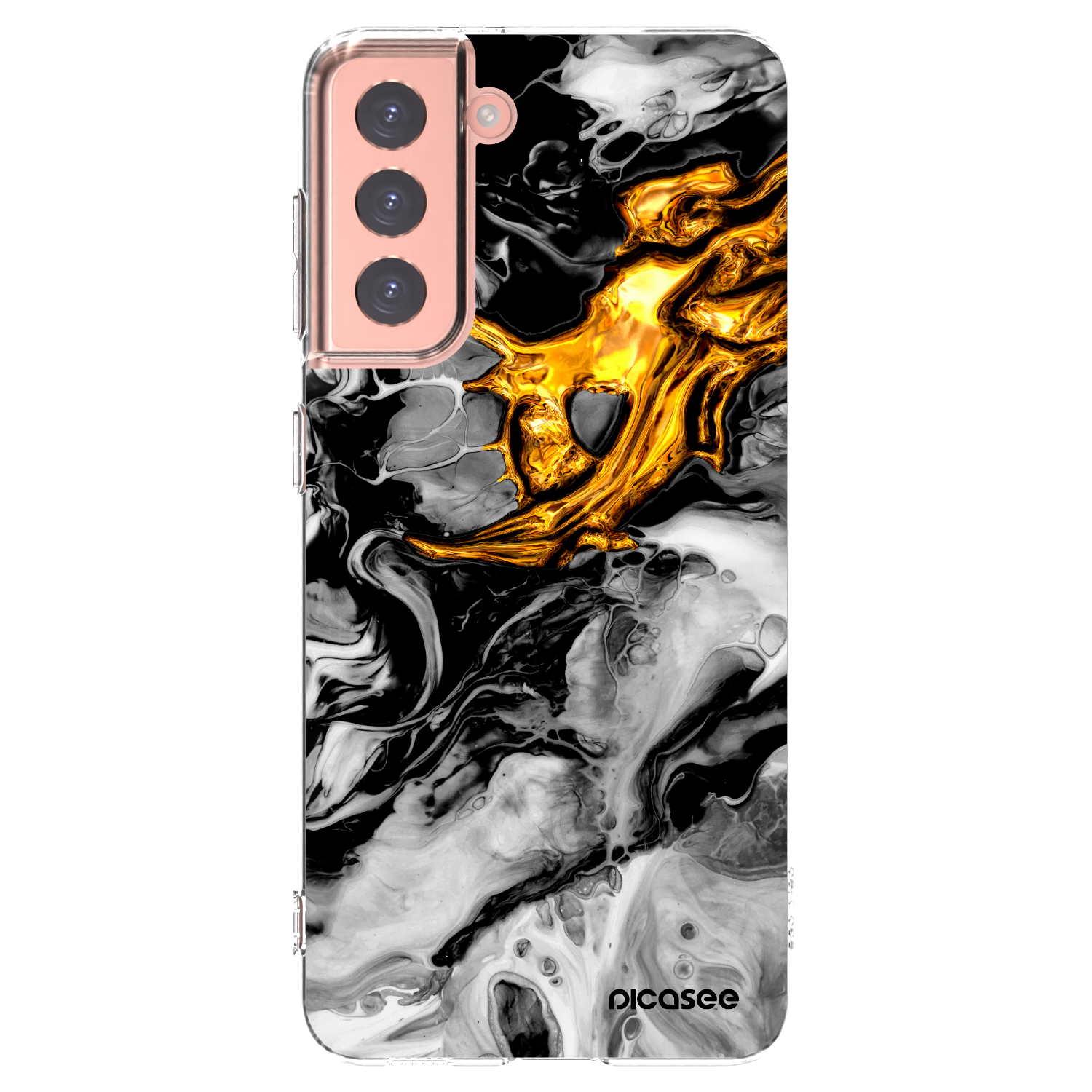 Picasee átlátszó szilikon tok az alábbi mobiltelefonokra Samsung Galaxy S21 5G G991B - Black Gold 2