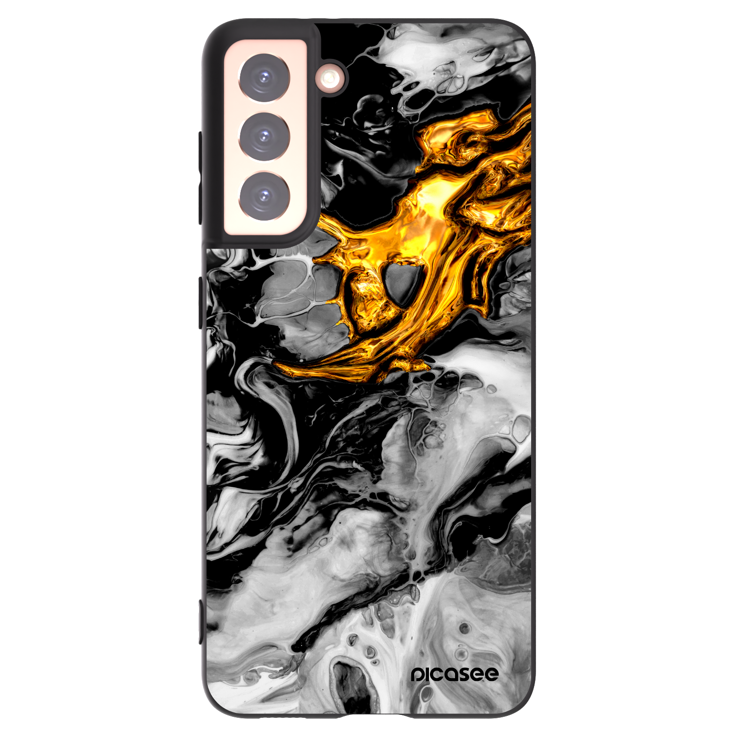 Picasee fekete szilikon tok az alábbi mobiltelefonokra Samsung Galaxy S21 5G G991B - Black Gold 2
