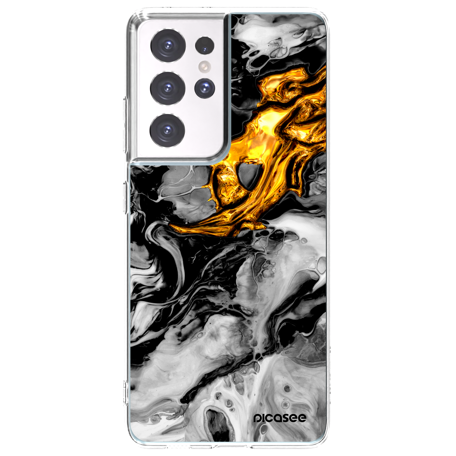 Picasee átlátszó szilikon tok az alábbi mobiltelefonokra Samsung Galaxy S21 Ultra 5G G998B - Black Gold 2