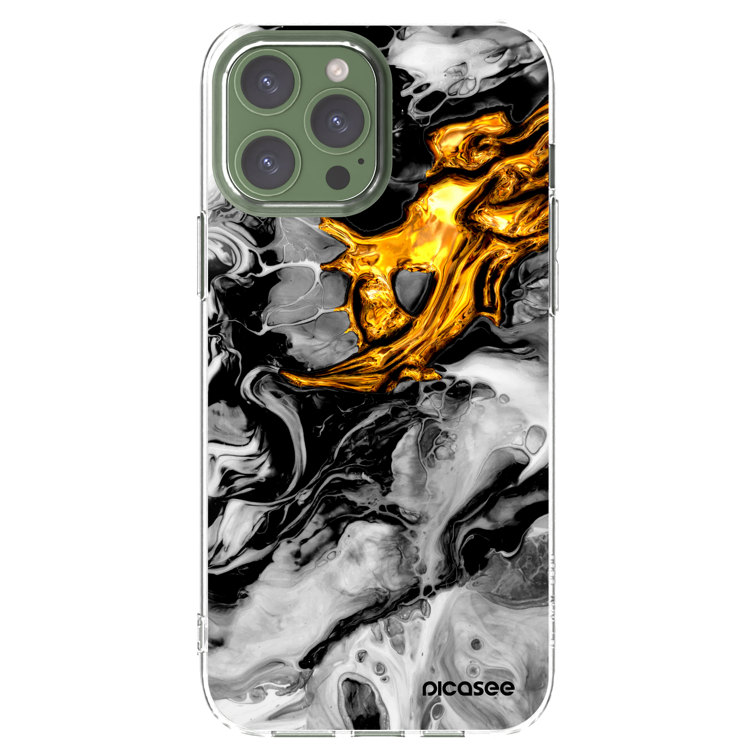 Picasee átlátszó szilikon tok az alábbi mobiltelefonokra Apple iPhone 13 Pro Max - Black Gold 2