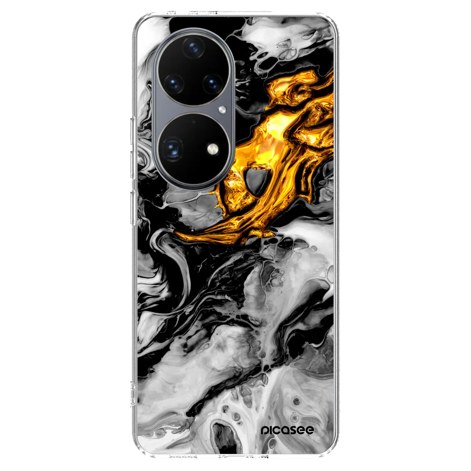 Picasee átlátszó szilikon tok az alábbi mobiltelefonokra Huawei P50 - Black Gold 2
