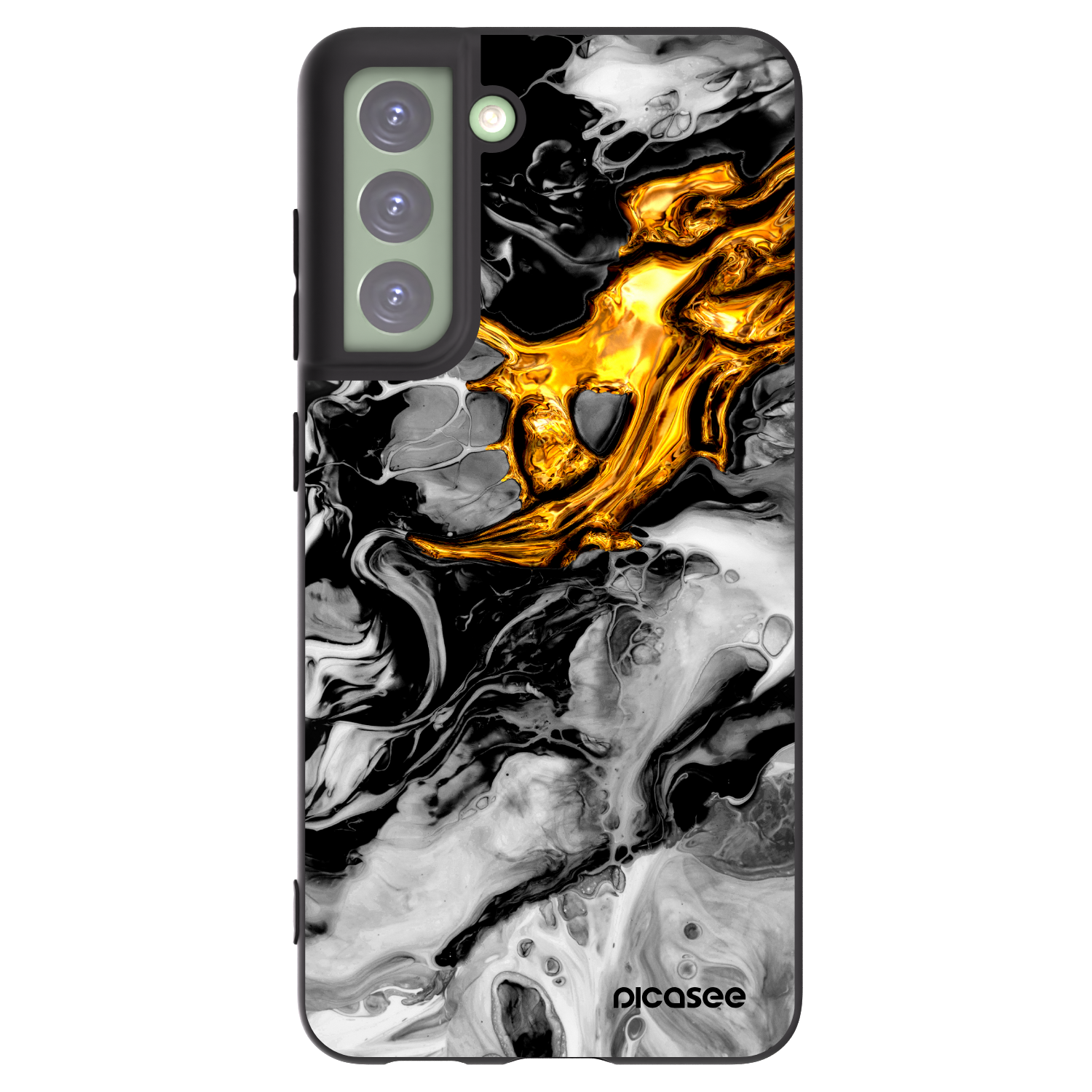 Picasee fekete szilikon tok az alábbi mobiltelefonokra Samsung Galaxy S21 FE 5G - Black Gold 2