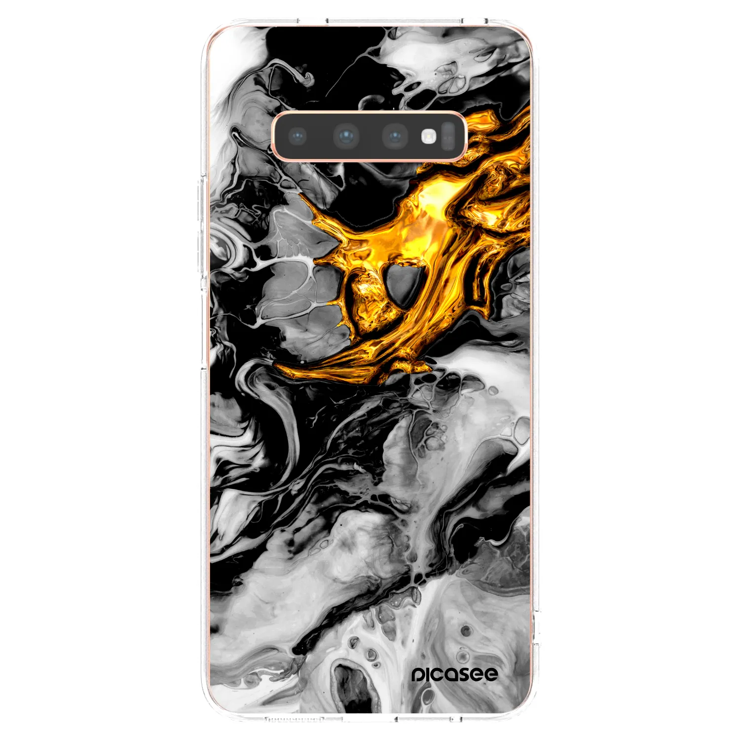 Picasee átlátszó szilikon tok az alábbi mobiltelefonokra Samsung Galaxy S10 Plus G975 - Black Gold 2