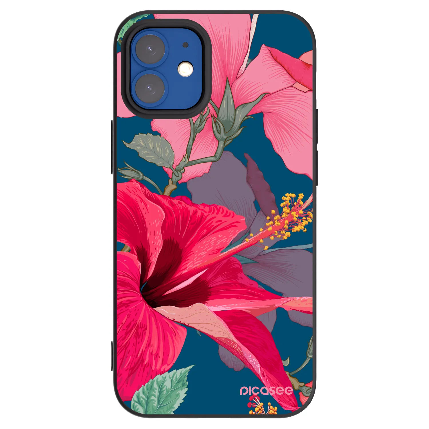 Picasee fekete szilikon tok az alábbi mobiltelefonokra Apple iPhone 12 mini - Hibiscus