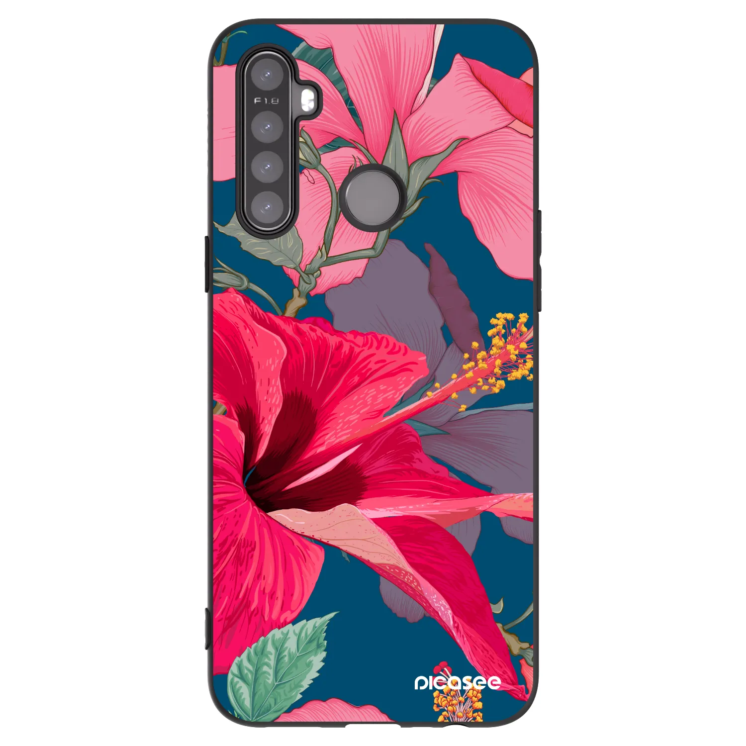 Picasee fekete szilikon tok az alábbi mobiltelefonokra Realme 6i - Hibiscus