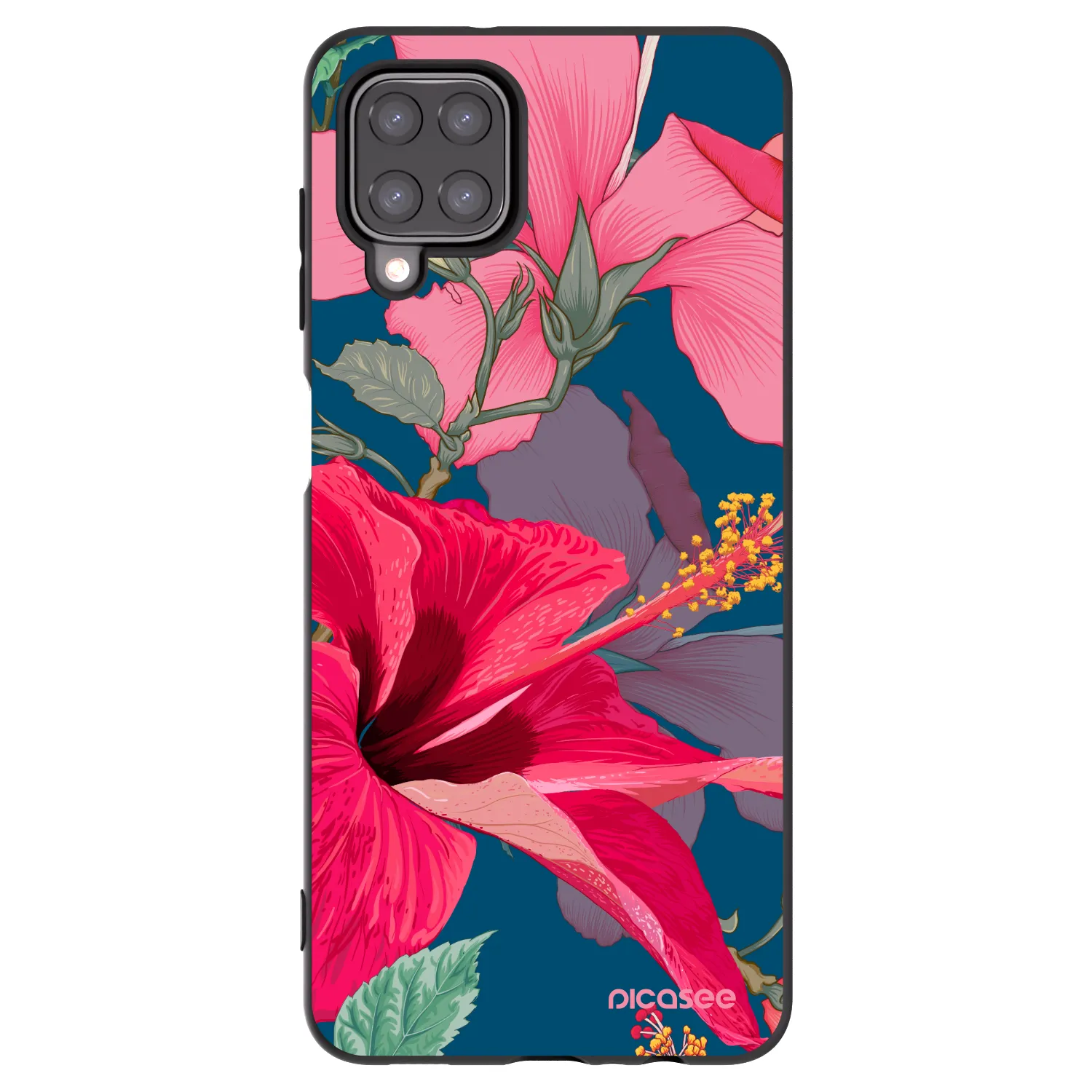 Picasee fekete szilikon tok az alábbi mobiltelefonokra Samsung Galaxy A12 A125F - Hibiscus