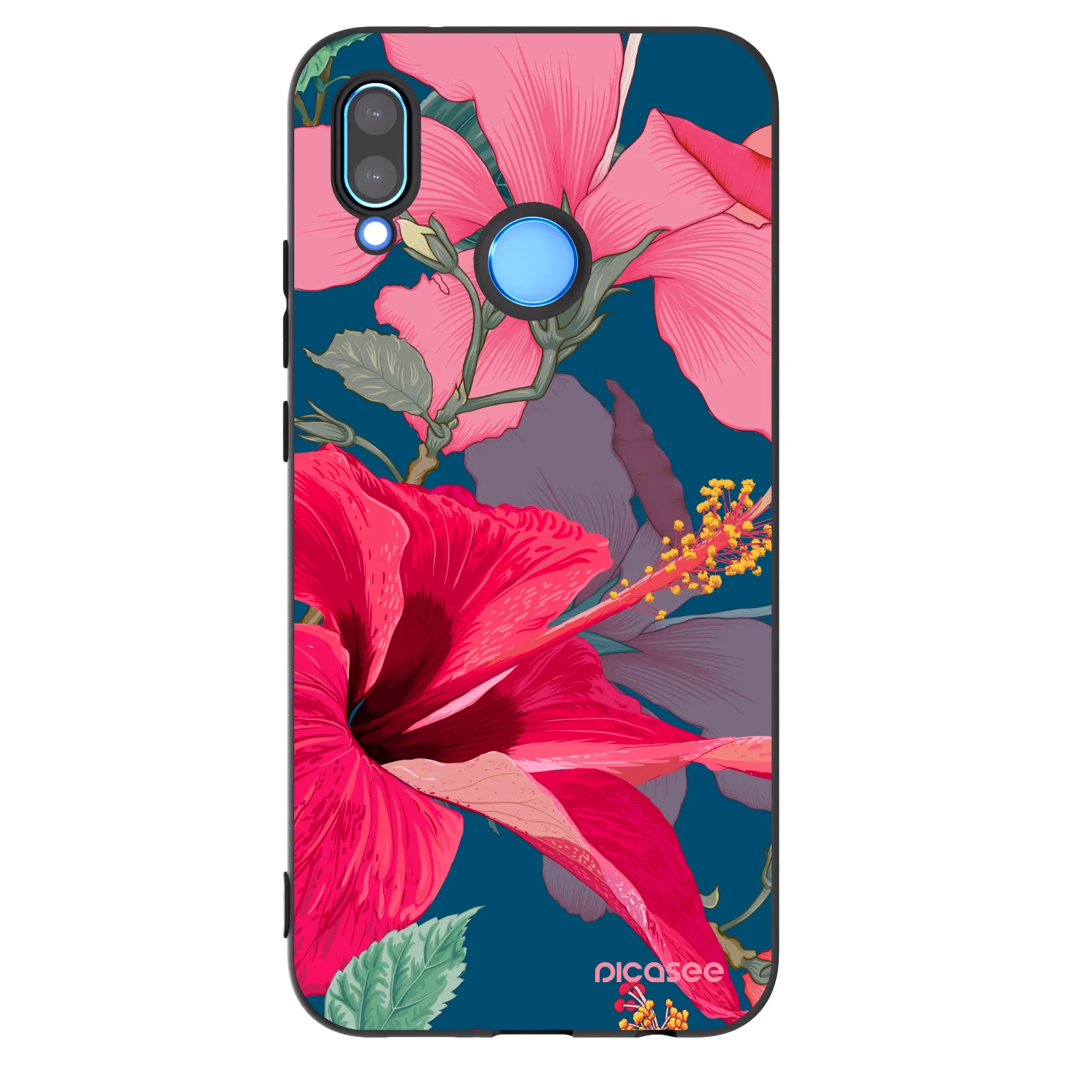 Picasee fekete szilikon tok az alábbi mobiltelefonokra Huawei P20 Lite - Hibiscus