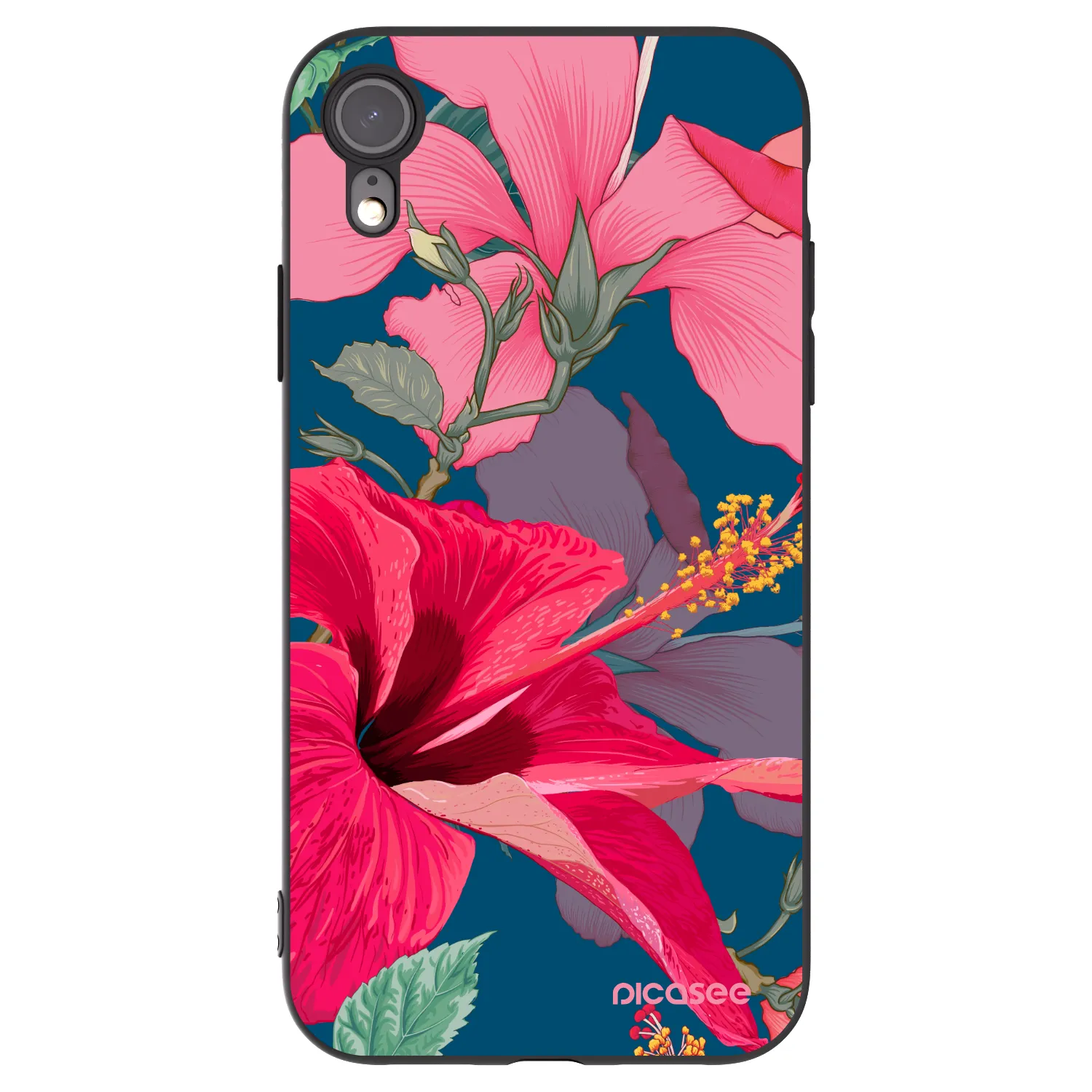 Picasee fekete szilikon tok az alábbi mobiltelefonokra Apple iPhone XR - Hibiscus