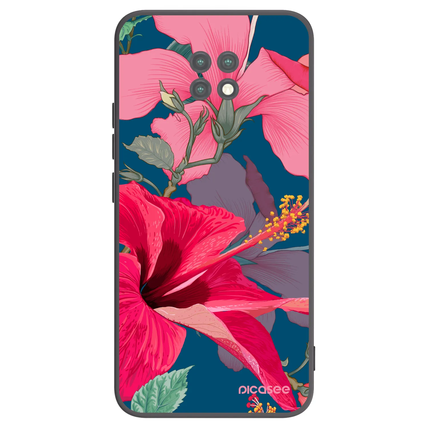 Picasee fekete szilikon tok az alábbi mobiltelefonokra Xiaomi Redmi Note 9T - Hibiscus