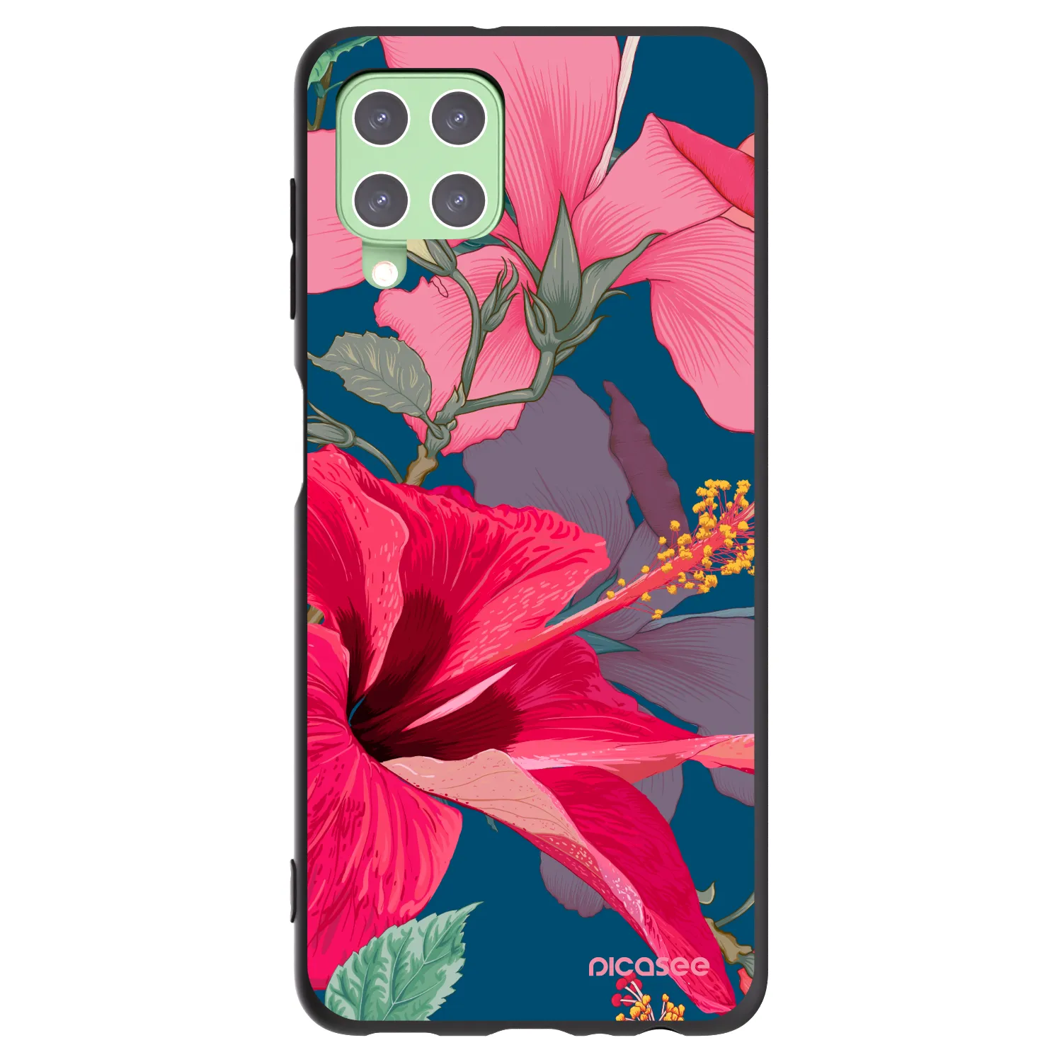 Picasee fekete szilikon tok az alábbi mobiltelefonokra Samsung Galaxy A22 A225F 4G - Hibiscus