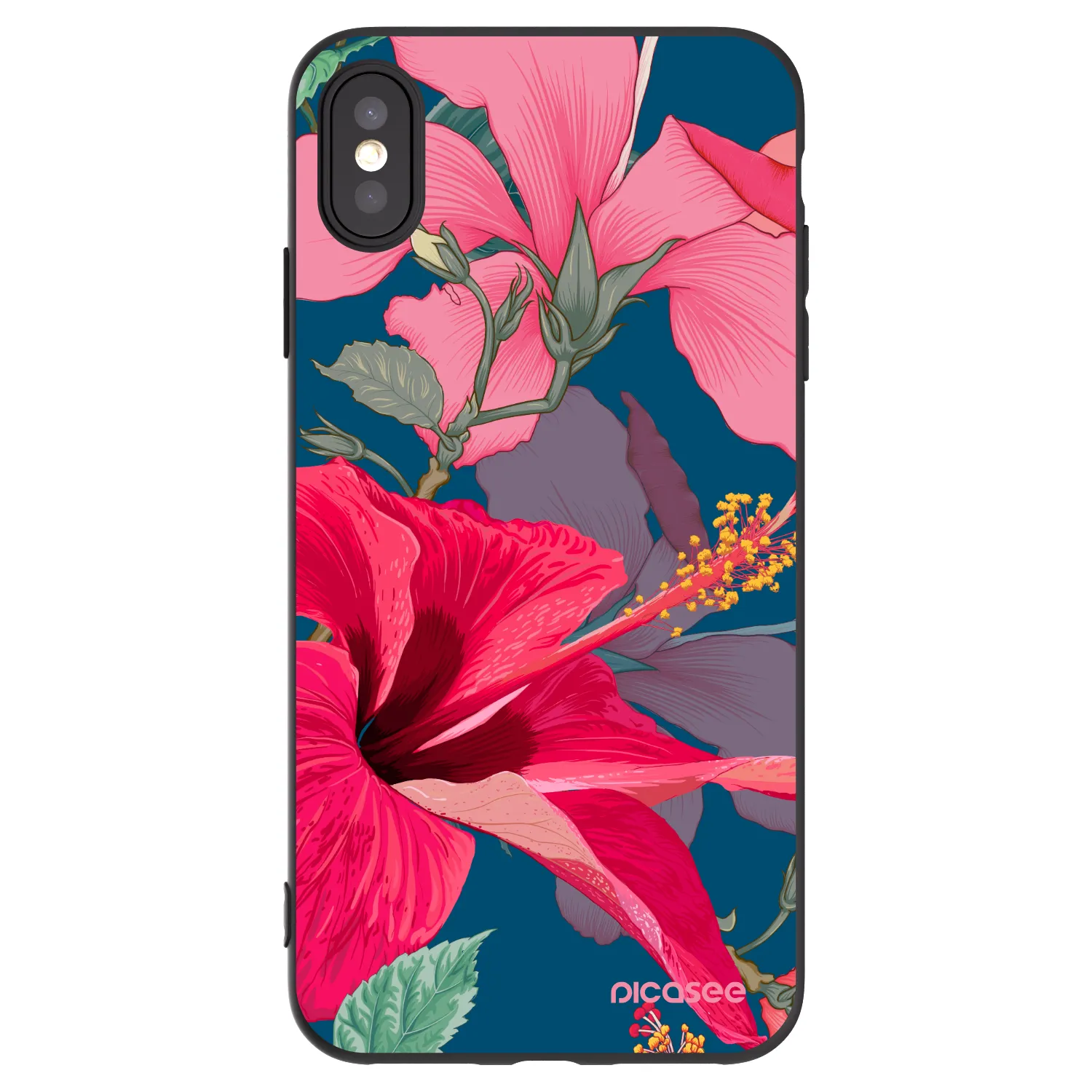 Picasee fekete szilikon tok az alábbi mobiltelefonokra Apple iPhone XS Max - Hibiscus