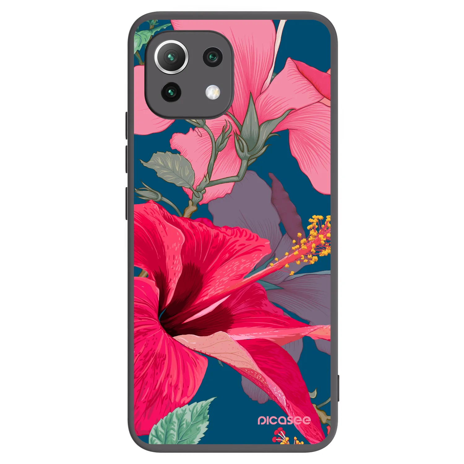 Picasee fekete szilikon tok az alábbi mobiltelefonokra Xiaomi 11 Lite 5G NE - Hibiscus