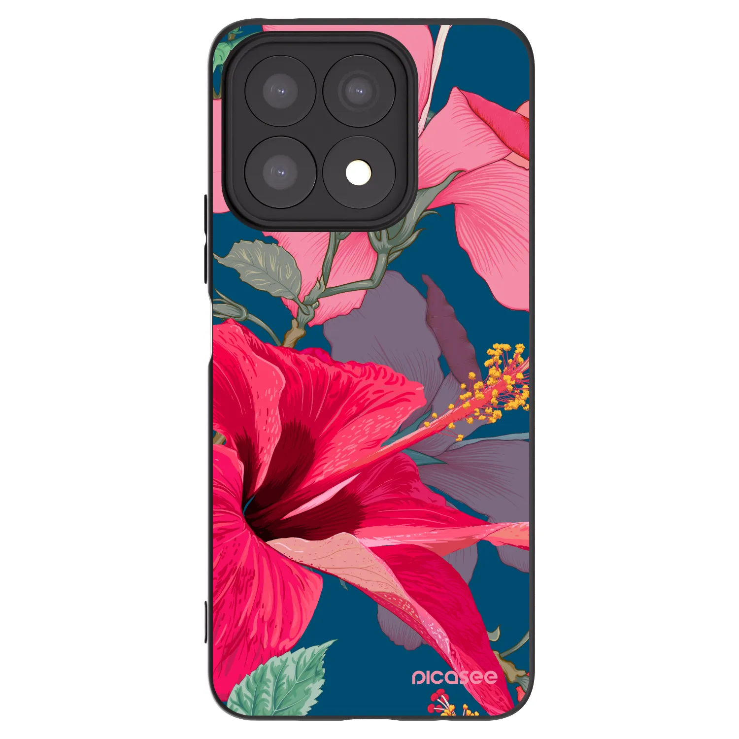 Picasee fekete szilikon tok az alábbi mobiltelefonokra Honor X8a - Hibiscus