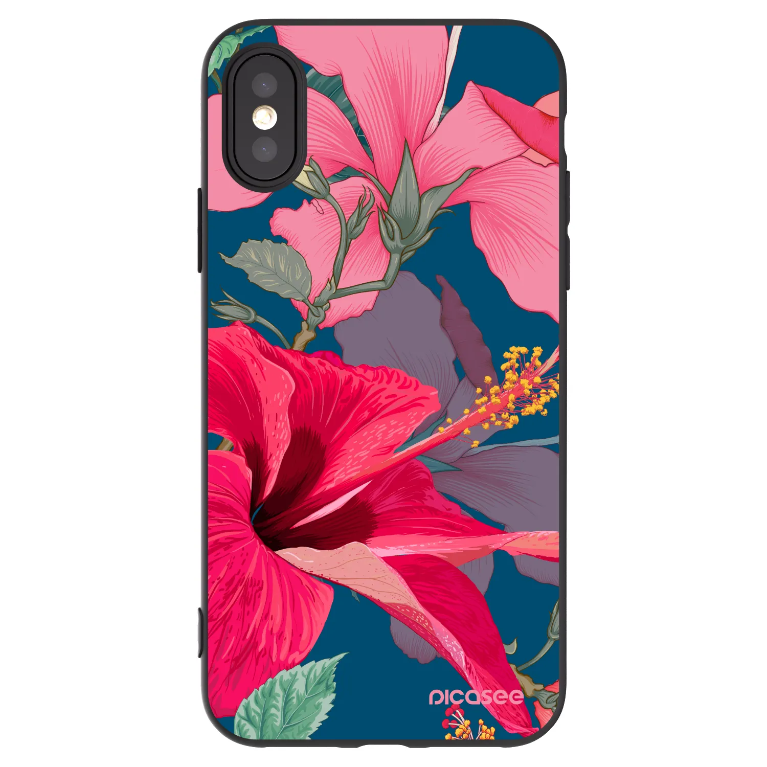 Picasee fekete szilikon tok az alábbi mobiltelefonokra Apple iPhone X/XS - Hibiscus