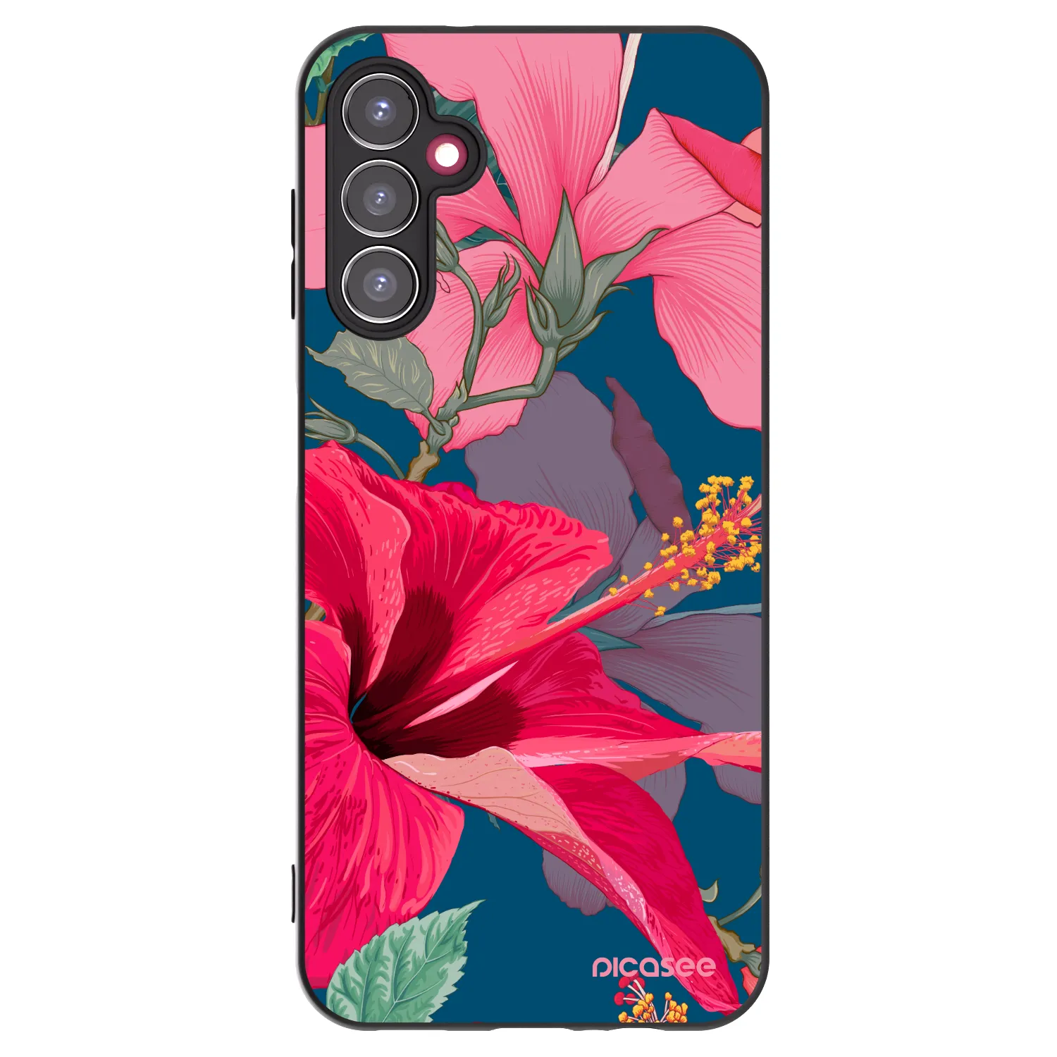 Picasee fekete szilikon tok az alábbi mobiltelefonokra Samsung Galaxy A14 4G A145R - Hibiscus