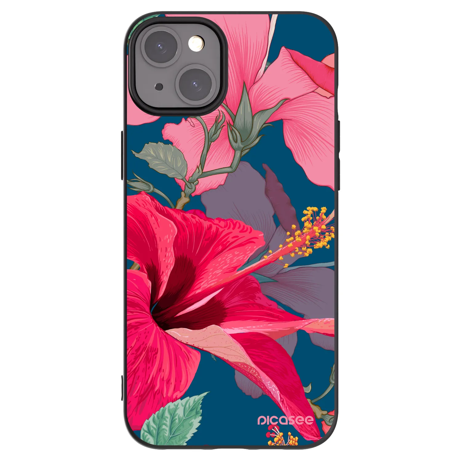 Picasee fekete szilikon tok az alábbi mobiltelefonokra Apple iPhone 15 Plus - Hibiscus