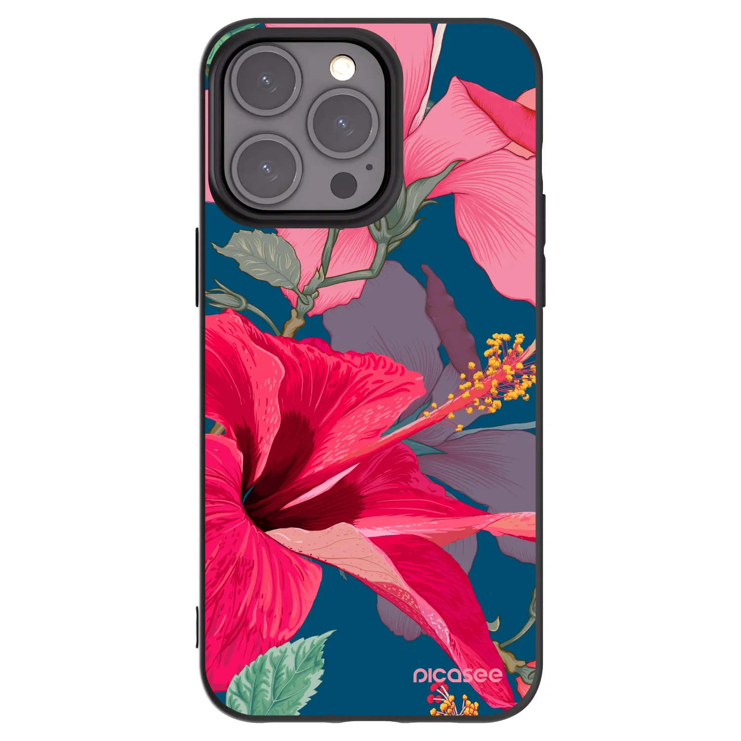 Picasee fekete szilikon tok az alábbi mobiltelefonokra Apple iPhone 15 Pro Max - Hibiscus