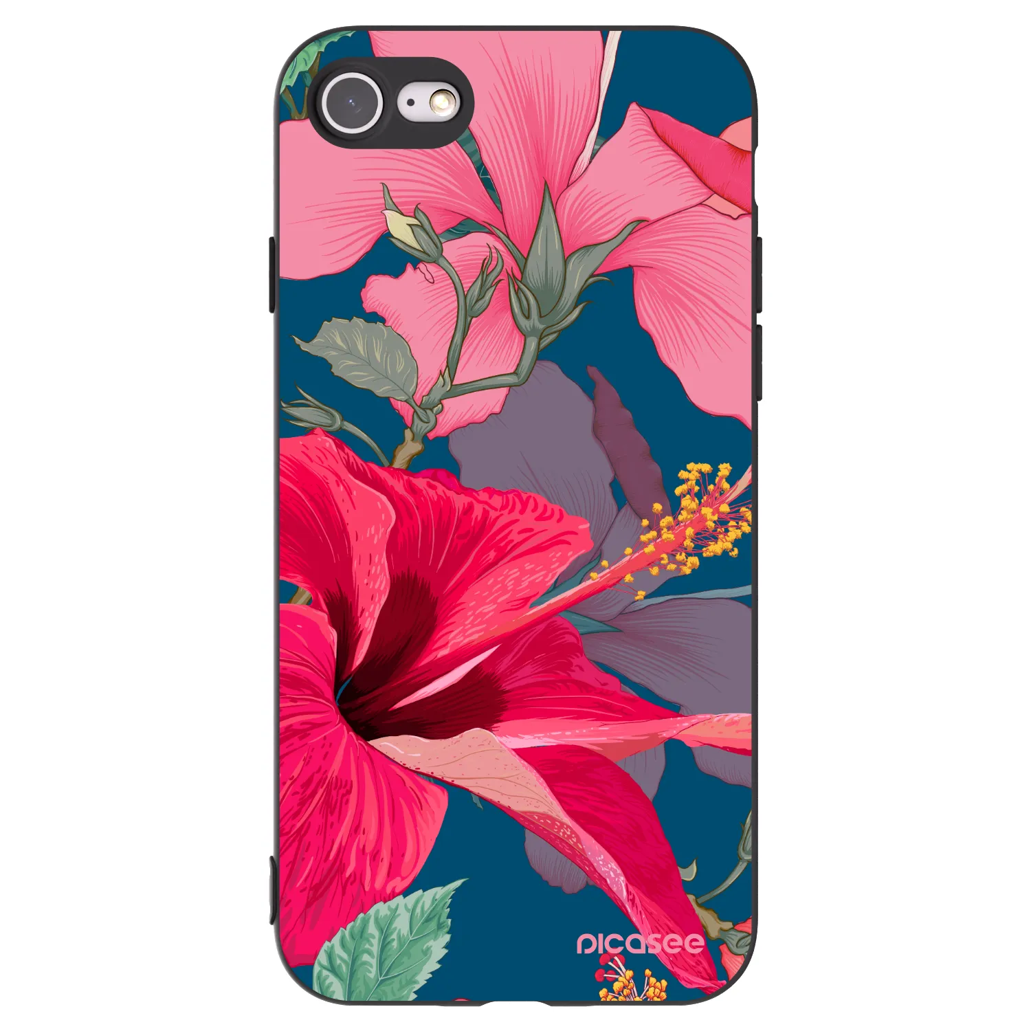 Picasee fekete szilikon tok az alábbi mobiltelefonokra Apple iPhone 7 - Hibiscus