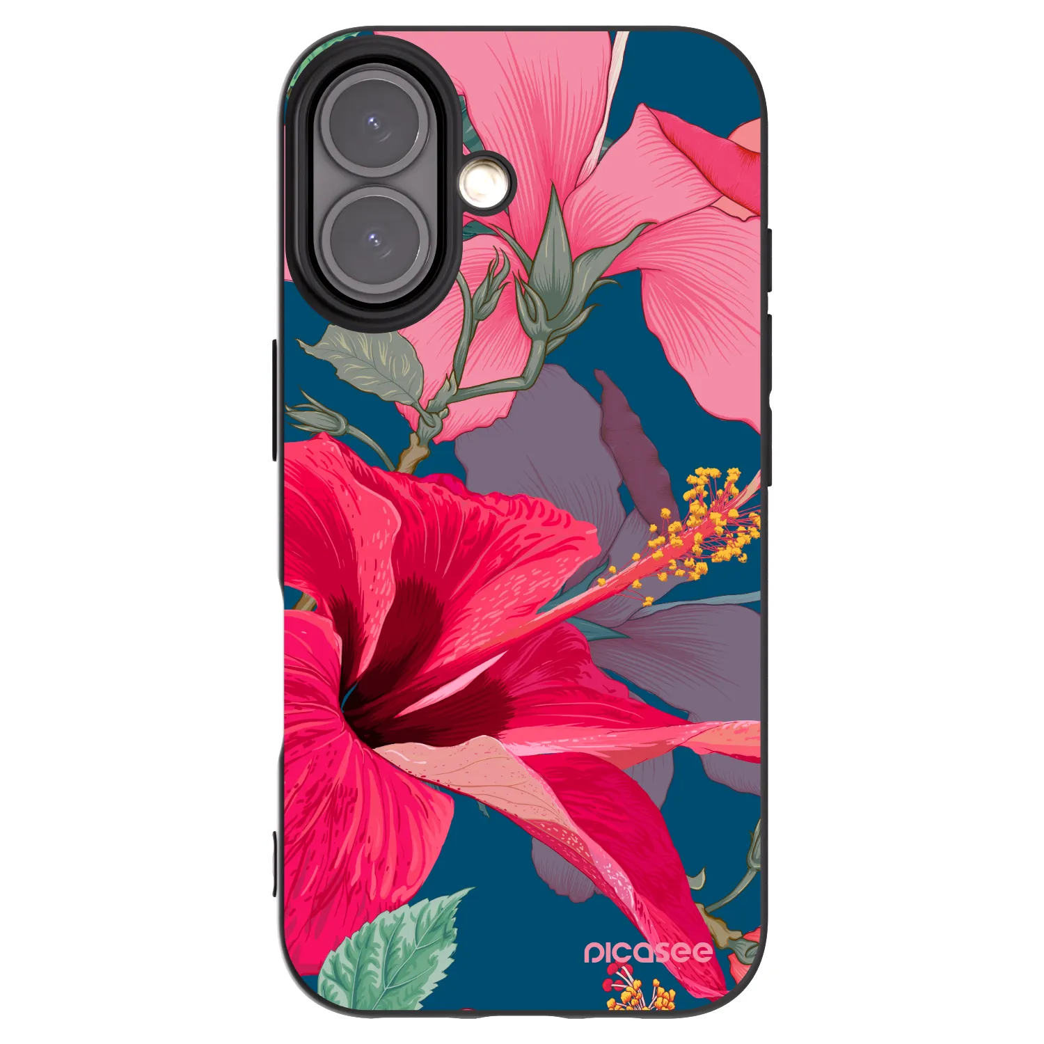 Picasee fekete szilikon tok az alábbi mobiltelefonokra Apple iPhone 16 - Hibiscus