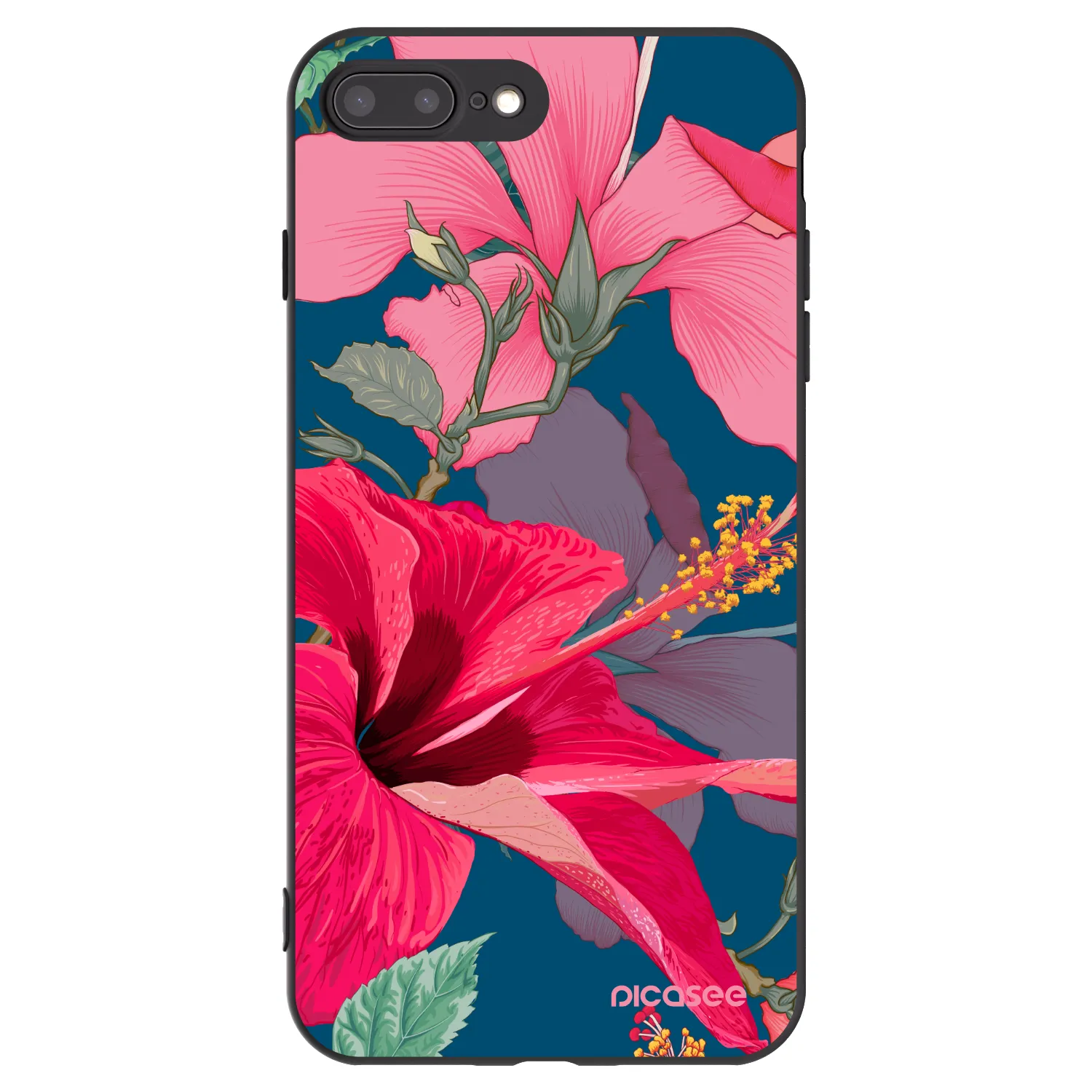 Picasee fekete szilikon tok az alábbi mobiltelefonokra Apple iPhone 8 Plus - Hibiscus