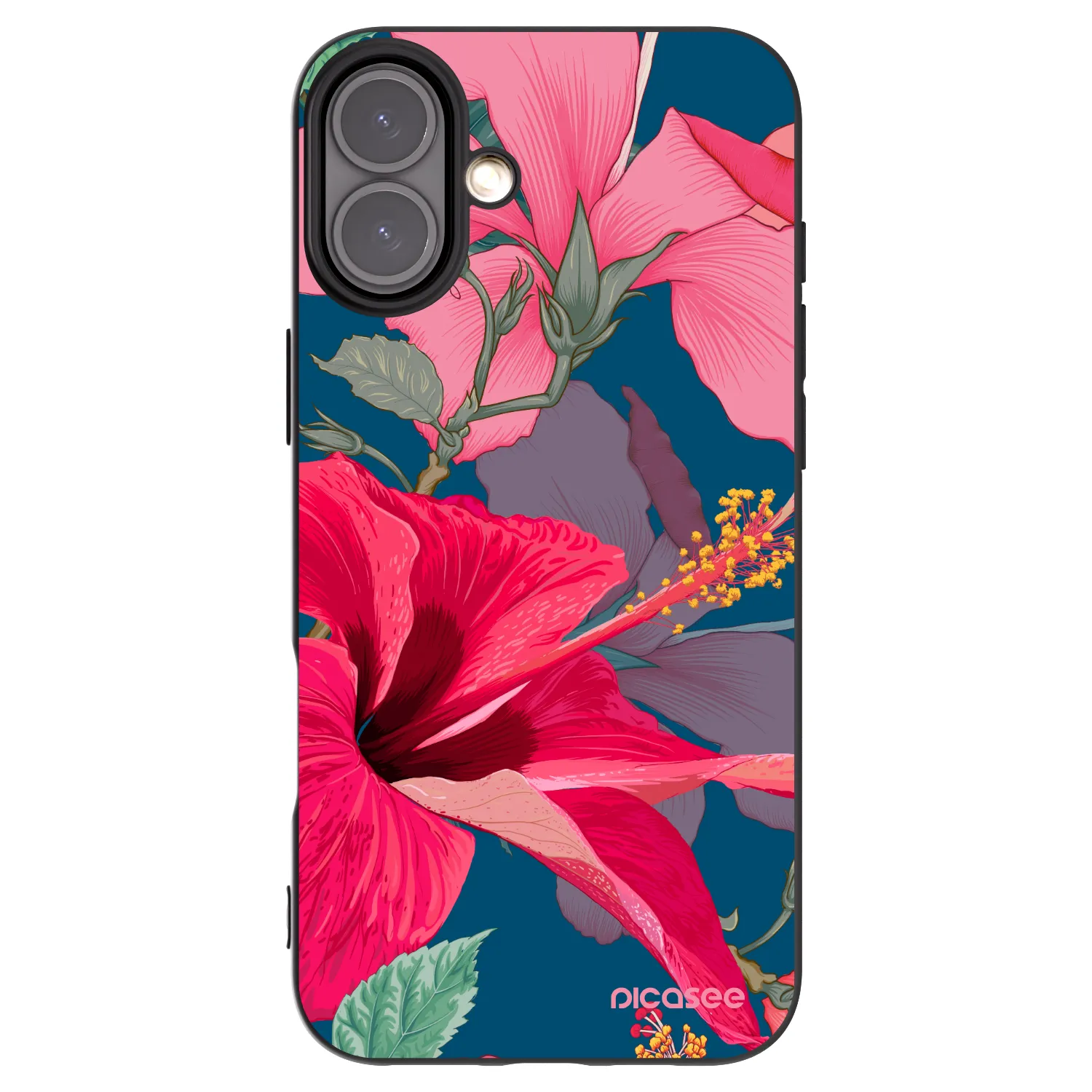 Picasee fekete szilikon tok az alábbi mobiltelefonokra Apple iPhone 16 Plus - Hibiscus