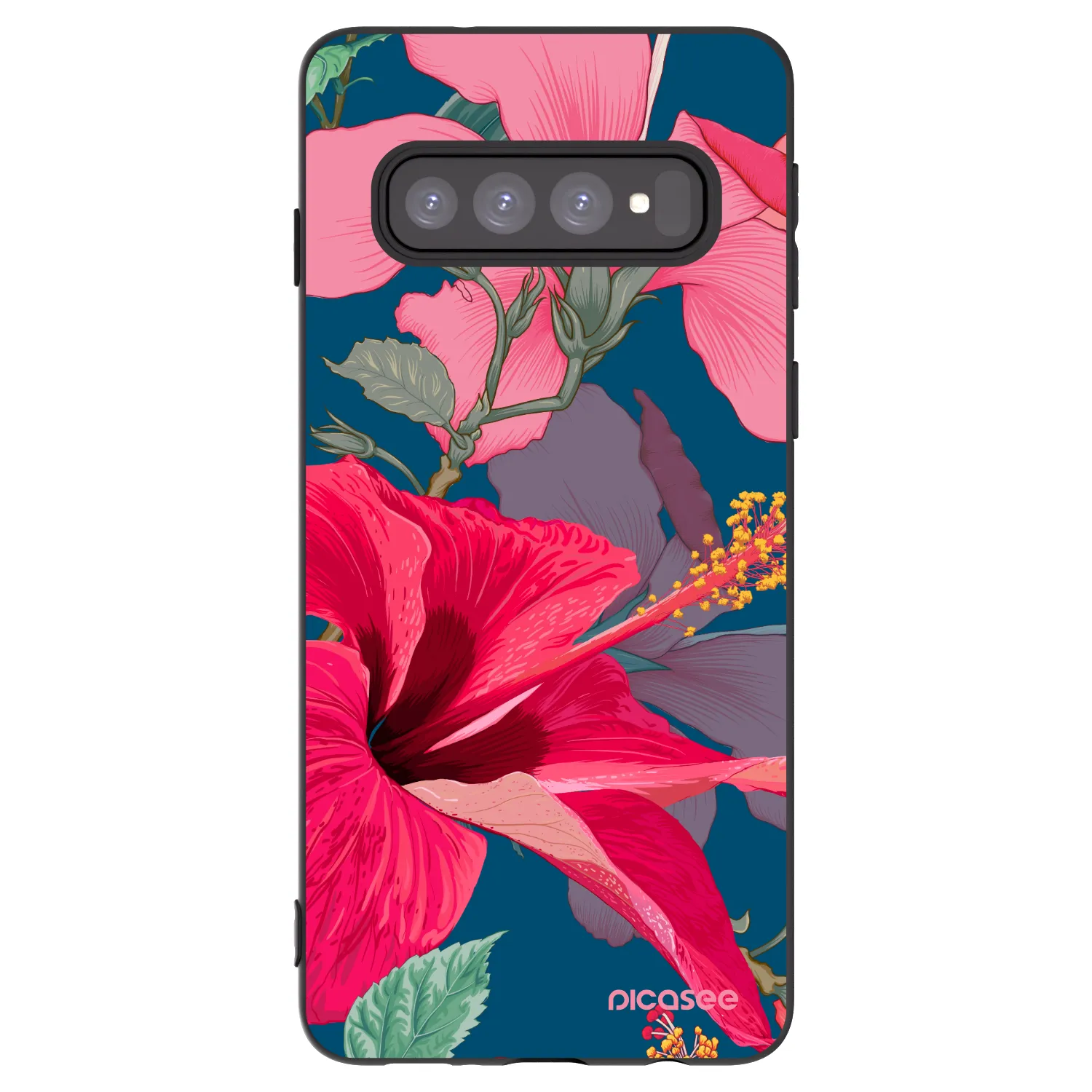 Picasee fekete szilikon tok az alábbi mobiltelefonokra Samsung Galaxy S10 G973 - Hibiscus