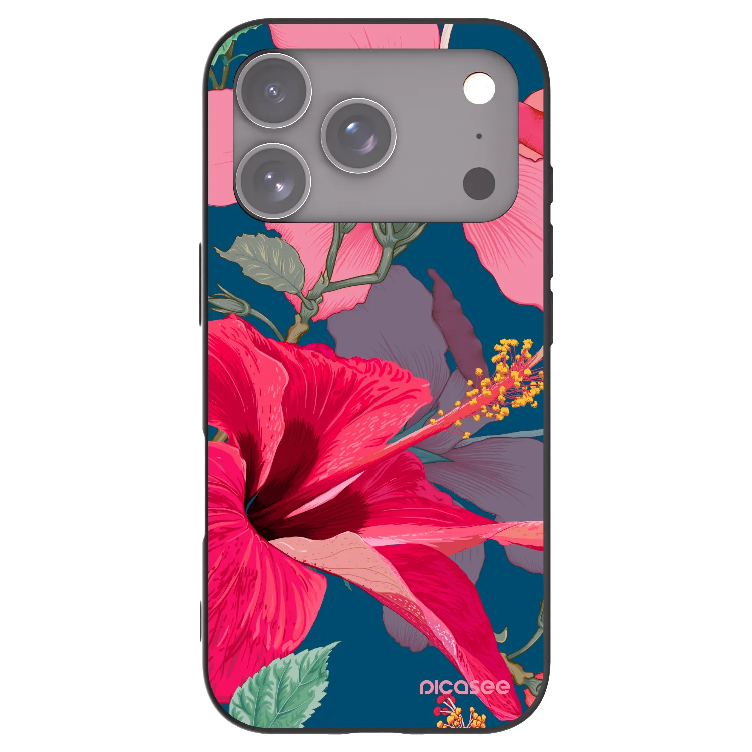 Picasee fekete szilikon tok az alábbi mobiltelefonokra Apple iPhone 17 Pro - Hibiscus